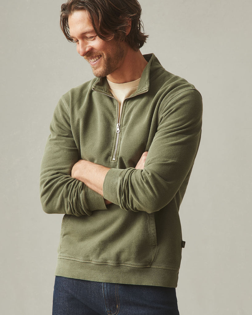 Men's French Terry Half Zip - Olive