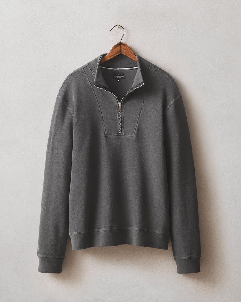 Men's French Rib Half Zip - Dark Charcoal