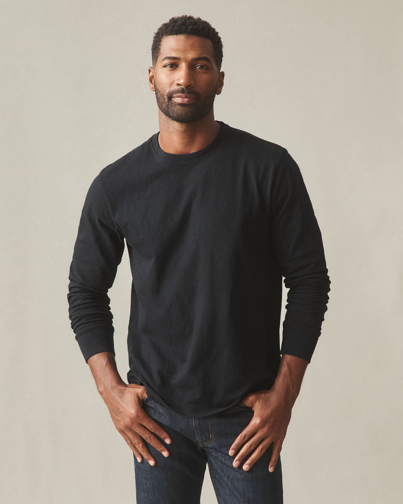 Men's Premium Slub Crew Tee Long Sleeve - Black