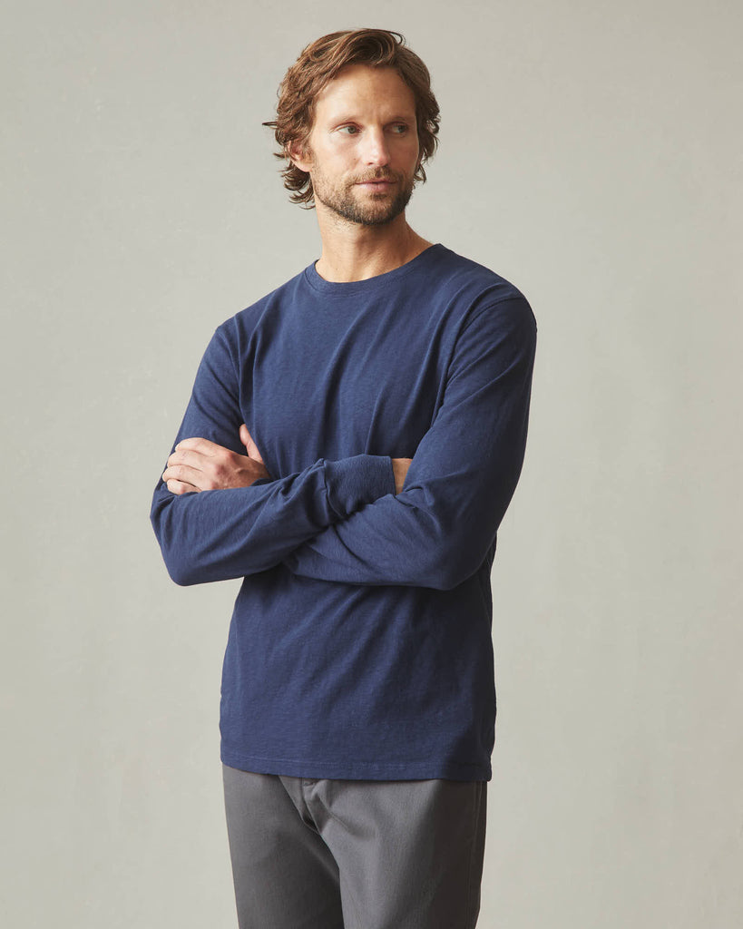 Men's Premium Slub Long Sleeve Crew Tee - Navy