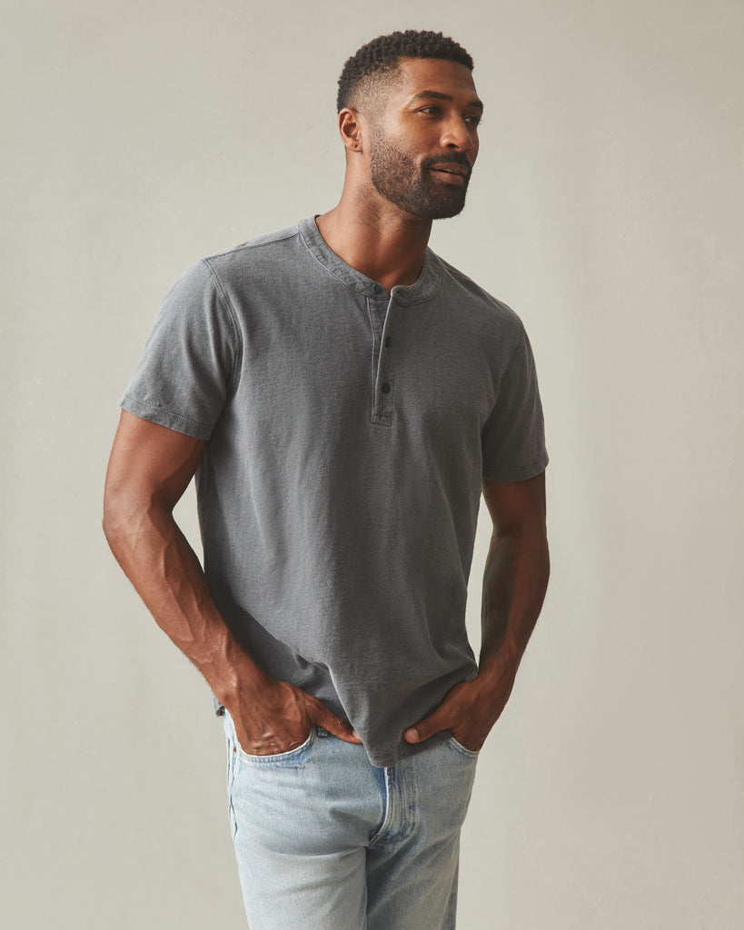 Tシャツ・カットソー COVERNAT Slub henley neck t-shirt black Navy Cotton Slub Henley T-Shirt | NLUCHT-1028 | Cilory.com