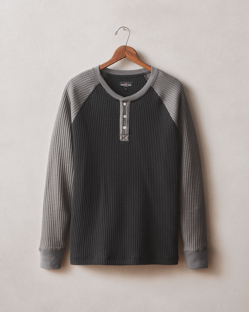 3-Pack Fruit Of The Loom Recycled Waffle Thermal Henley Tops For Men – Black/Grey