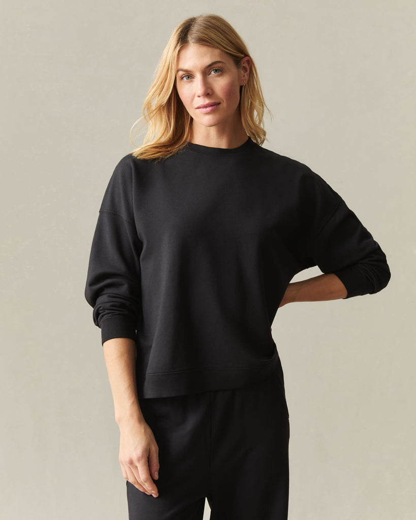 JieDa × WWG  BIG CREW BLACK Women's Modal Fleece Crew - Black