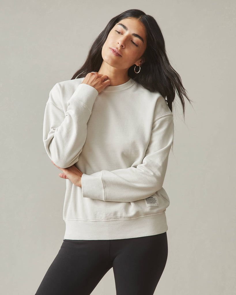 Women's Relaxed French Terry Crew - Malt White