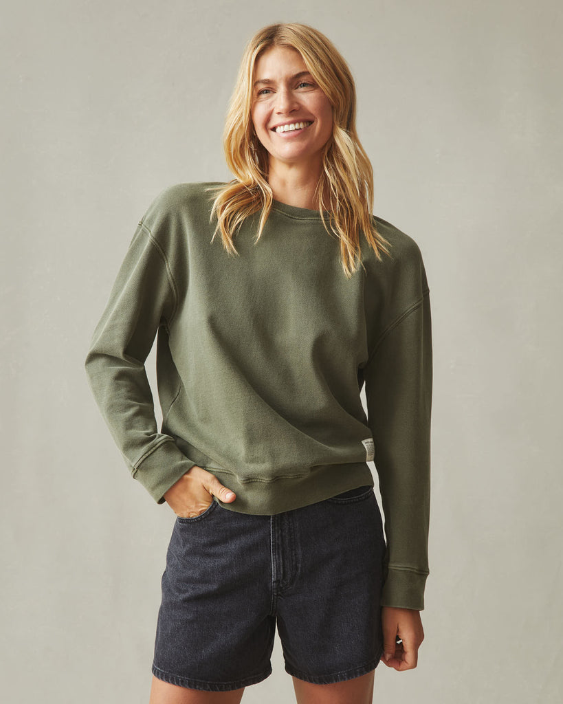 Women's Vintage Wash Relaxed French Terry Crew - Olive