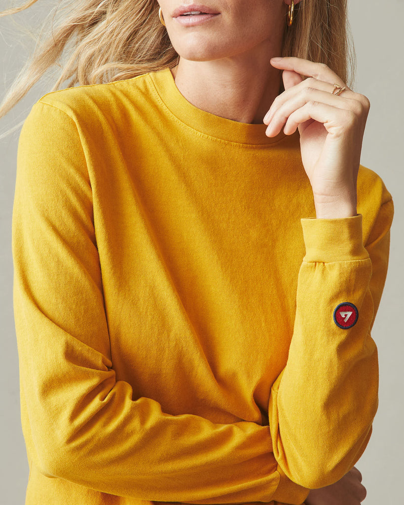 Women's Vintage Crew Long Sleeve Tee Washed Golden Yellow
