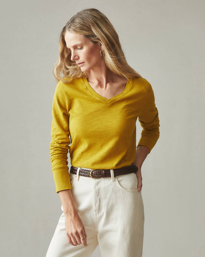 Women's Sunwashed Slub Varsity Long Sleeve Tee