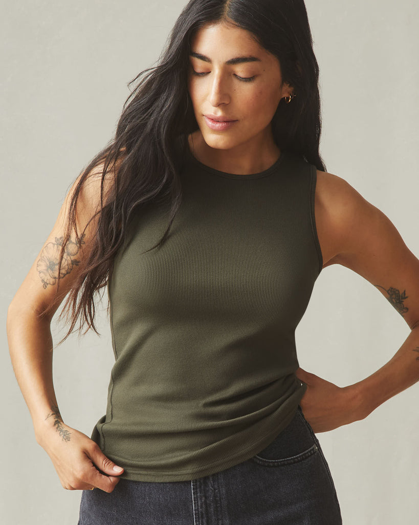 Women's Luxe Rib Tank - Deep Olive