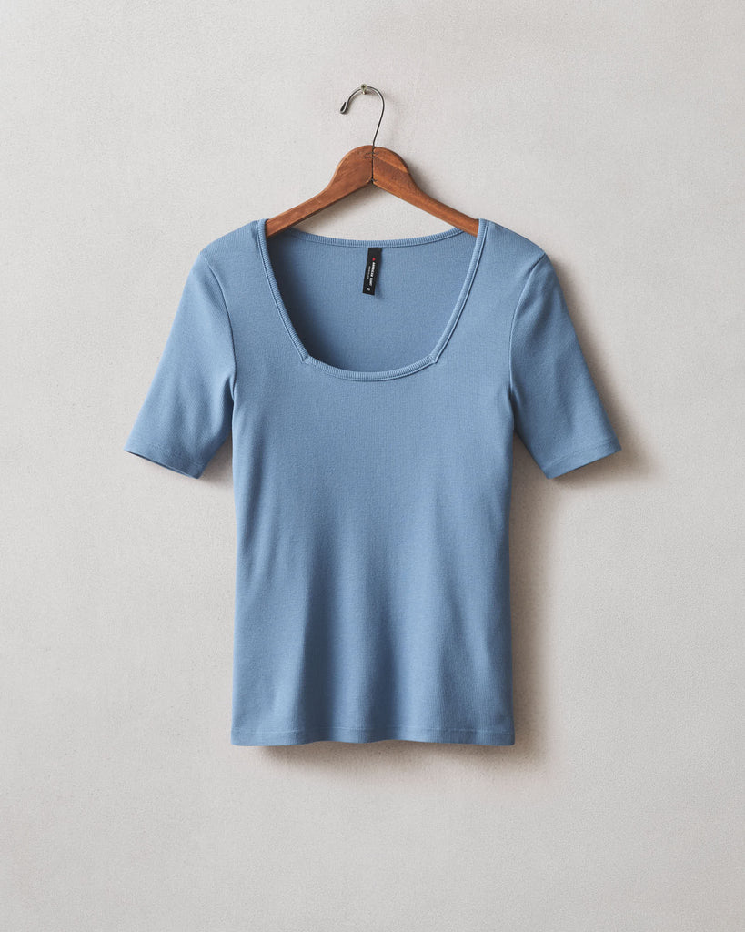<6(ROKU)>SHIRRING SQUARE NECK TOP/カットソー Women's Luxe Rib Square Neck Tee - Quiet Harbor