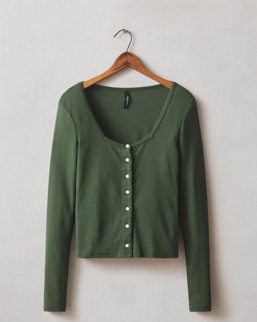 Women's Luxe Rib Square Neck Cardigan - Green Moss