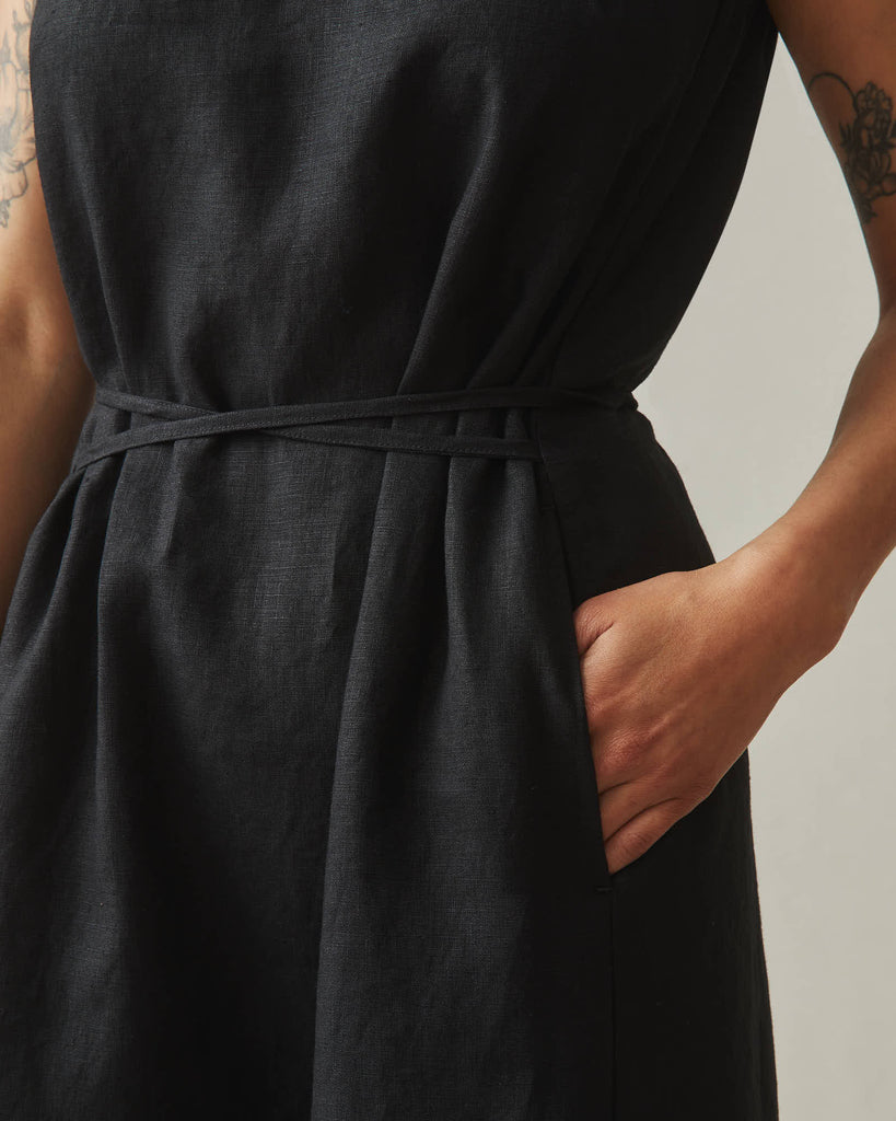 Women's Linen Tie Dress - Meteorite Women's Linen Tie Dress - Meteorite