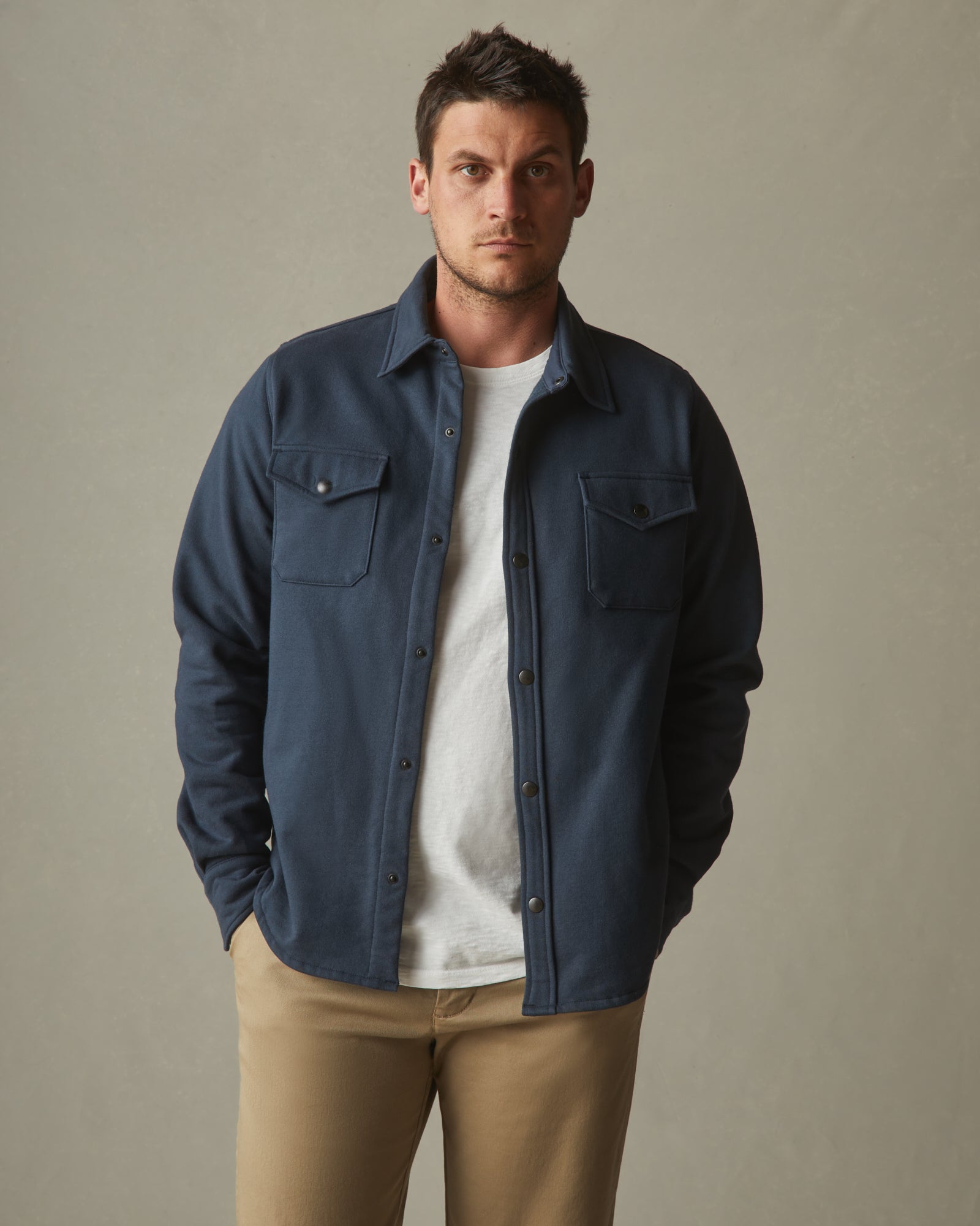 fleece over dress shirt TravisMathew Men's Peak Fleece Shirt Jacket in Sleet, Size Small