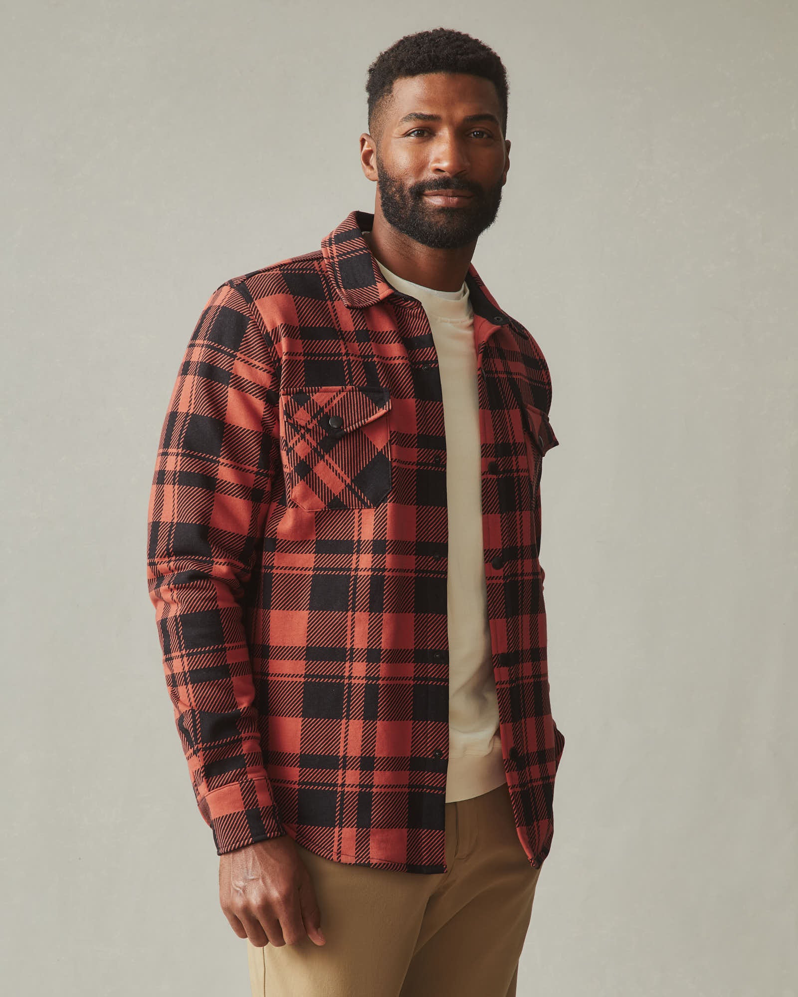 Unisex Redwood Fleece Overshirt - Habanero Plaid