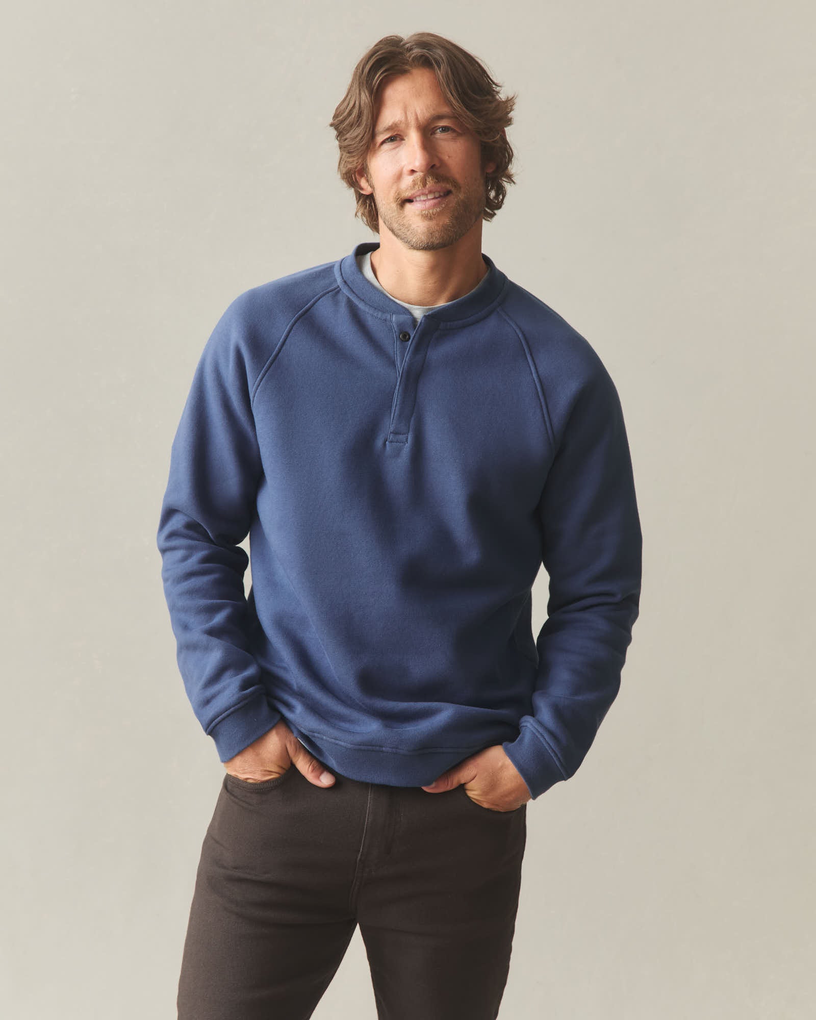 Men's Midweight Snap Henley - Dark Denim