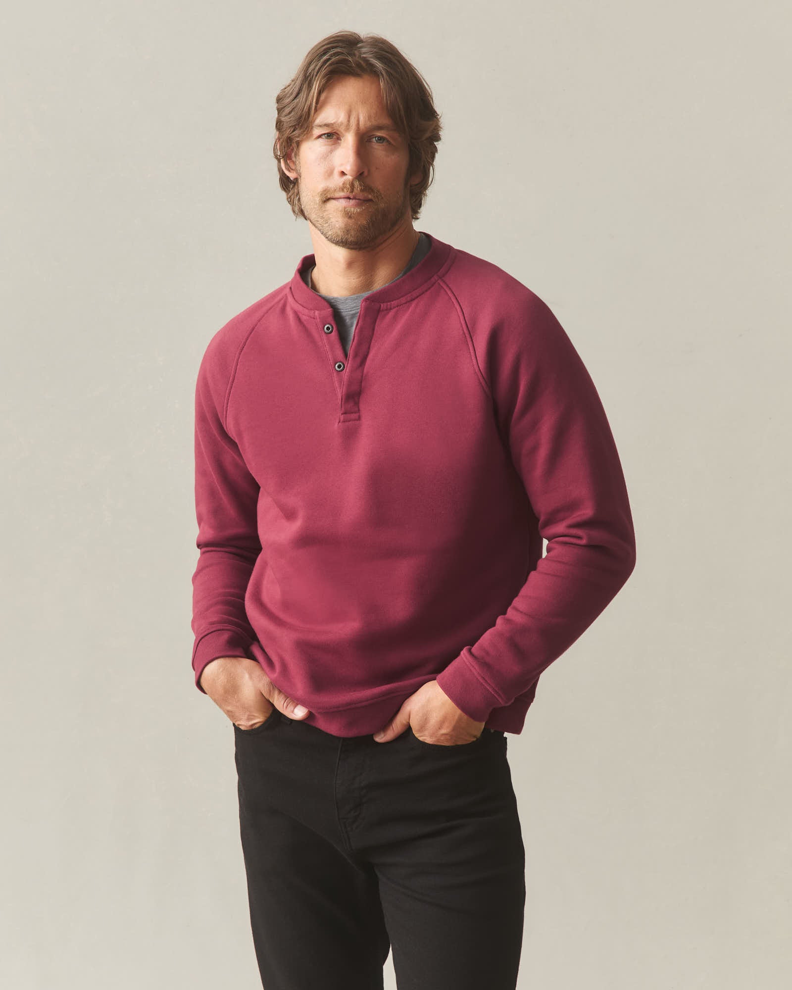 Men's Midweight Snap Henley - Pomegranate