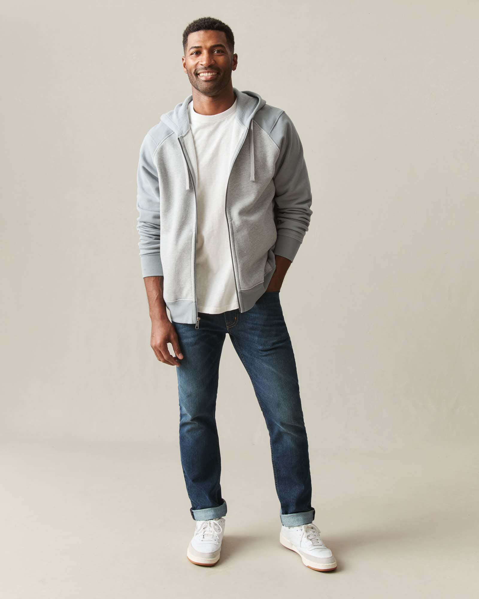 Men's Raglan Colorblock Midweight Full Zip - Athletic Heather Monument