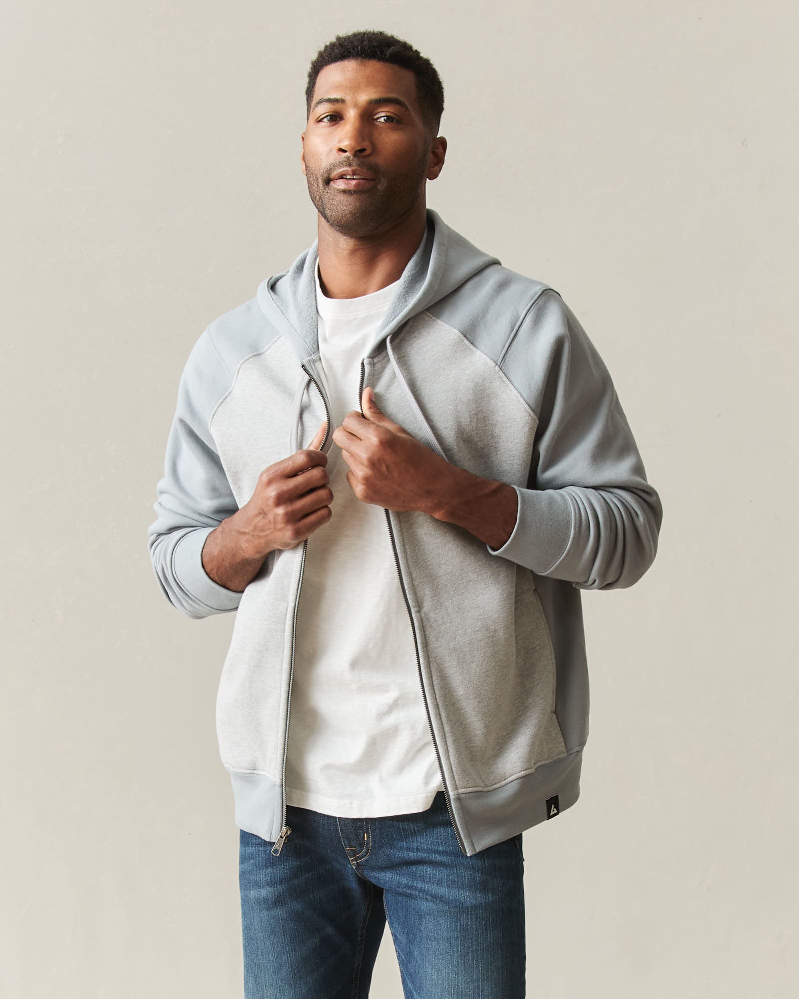 Men's Raglan Colorblock Midweight Full Zip - Athletic Heather Monument