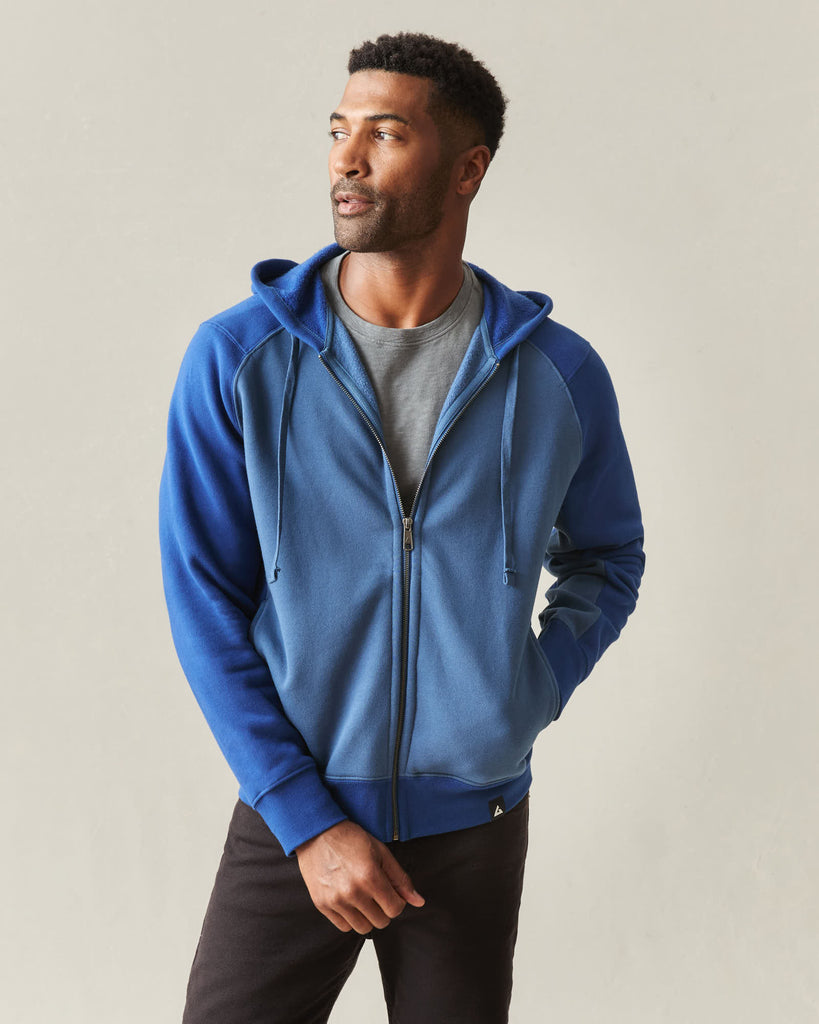 Dark Blue Raglan Men's Raglan Colorblock Midweight Full Zip - Dark Denim Estate Blue