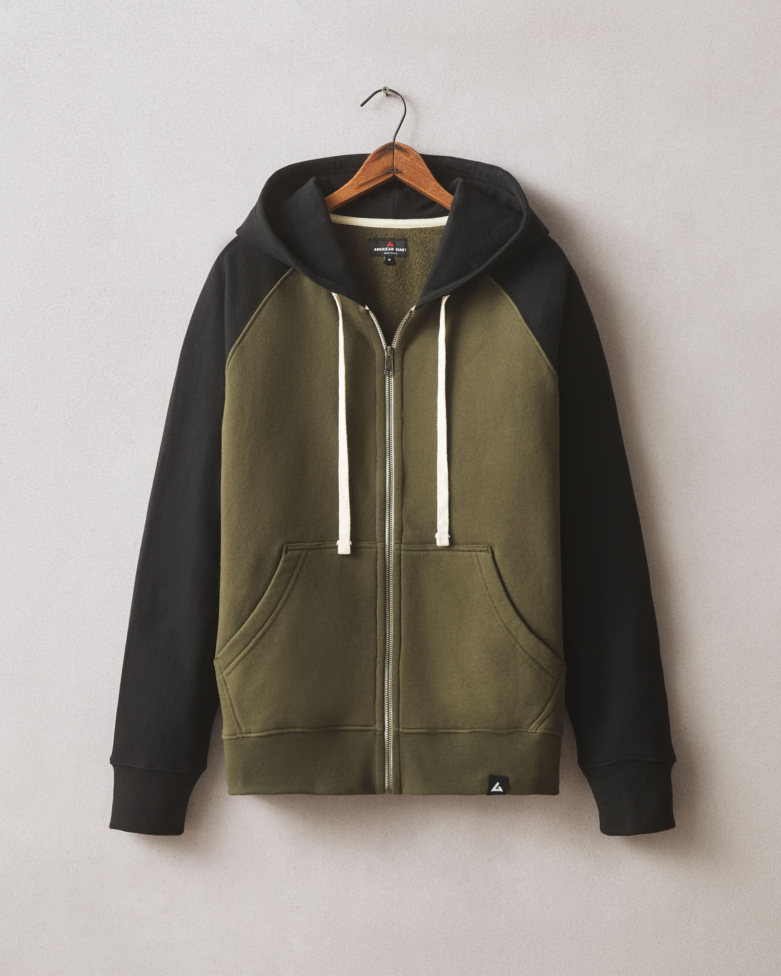 Men's Raglan Colorblock Midweight Full Zip Deep Olive Black