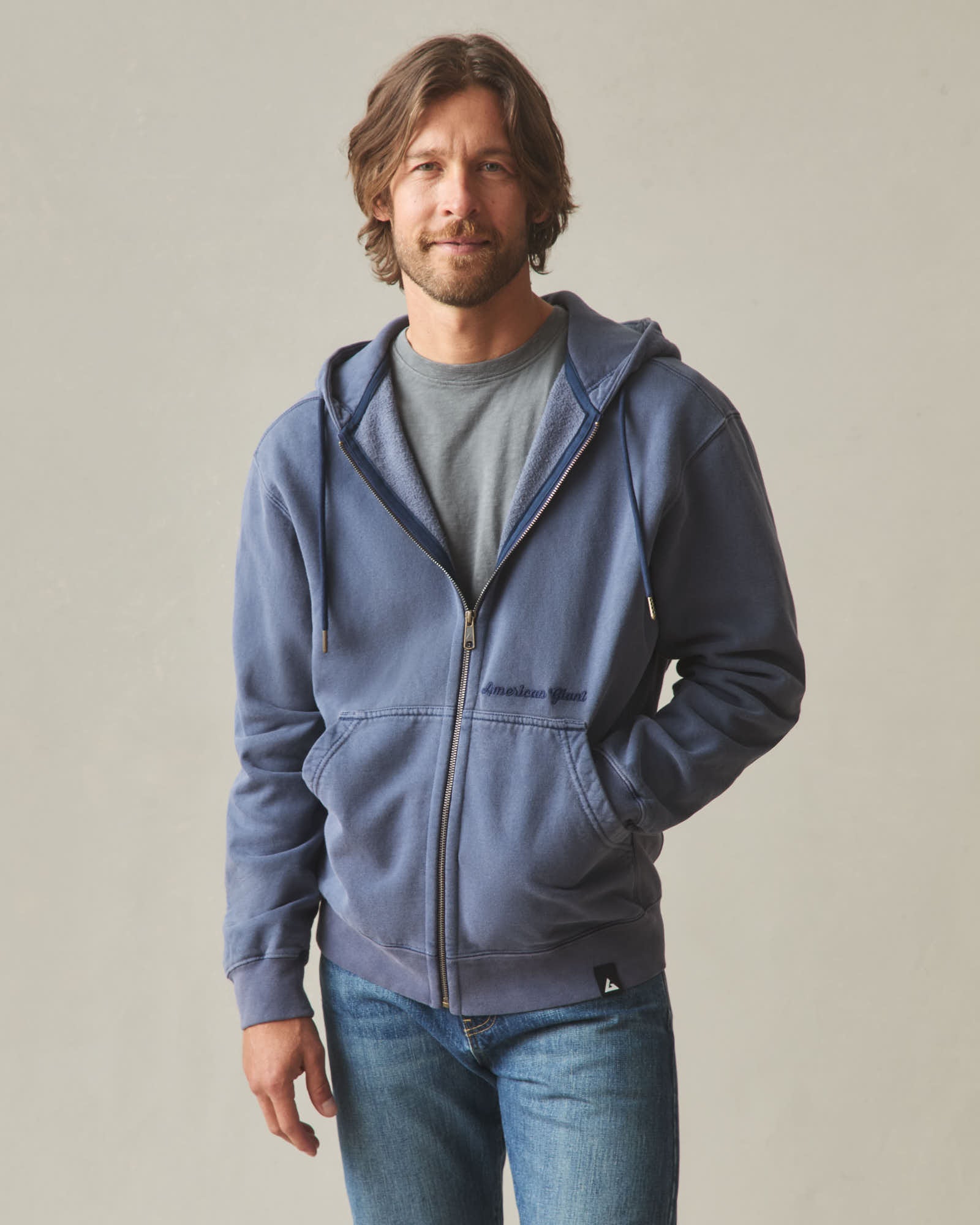 Men's Vintage Wash Relaxed Classic Full Zip - Washed True Navy