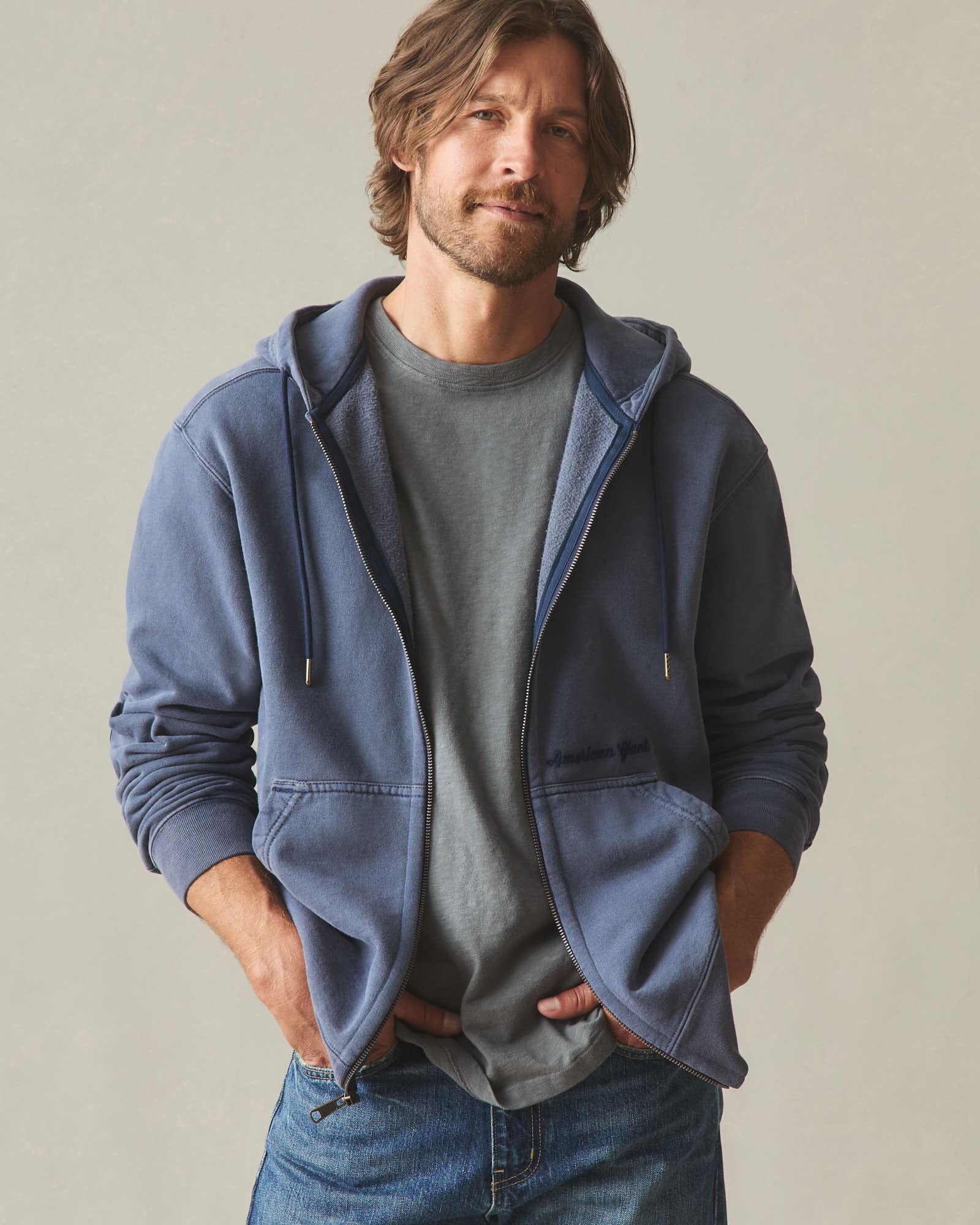 Men's Vintage Wash Relaxed Classic Full Zip - Washed True Navy