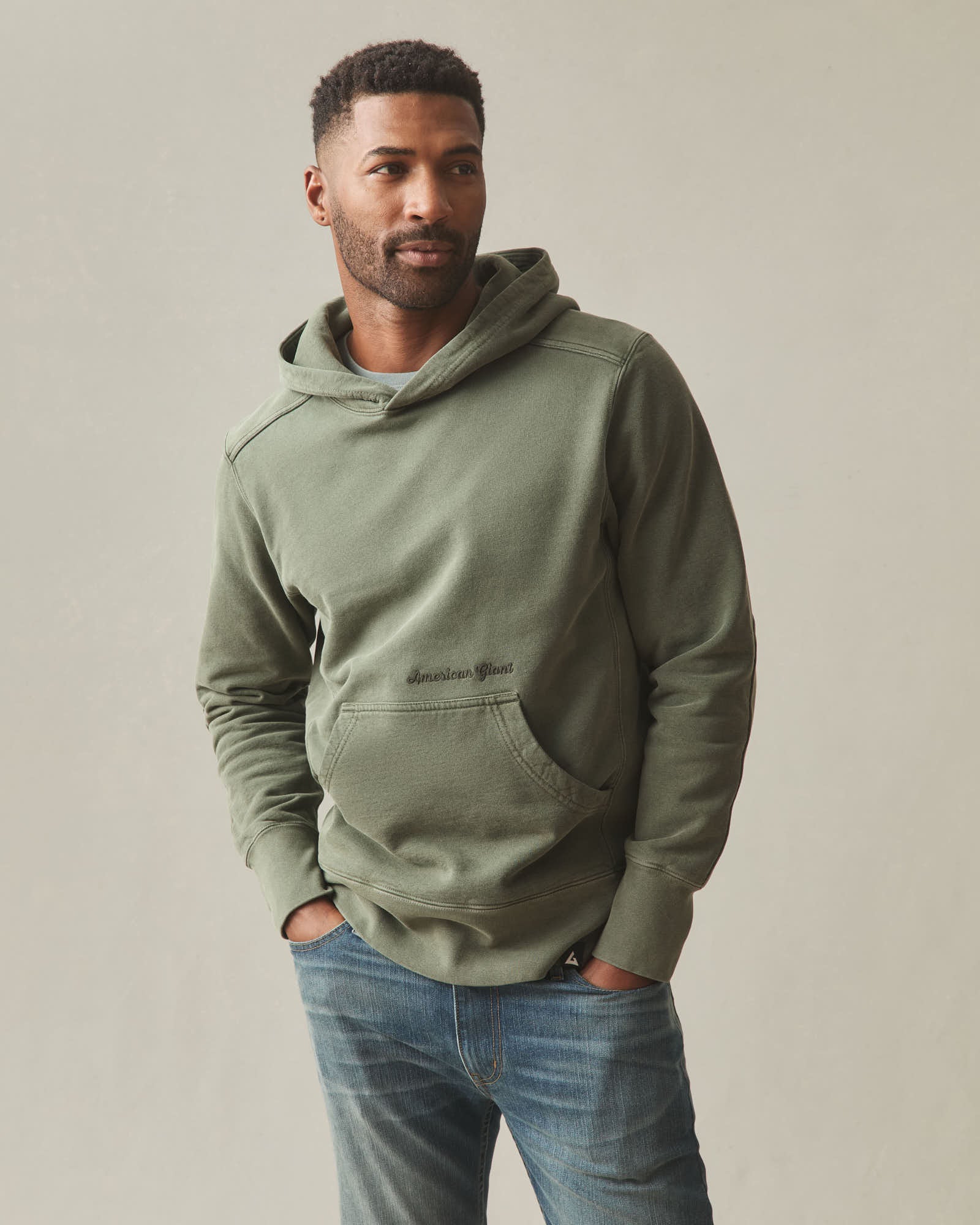 Men's Vintage Wash Classic Pullover - Washed Deep Olive