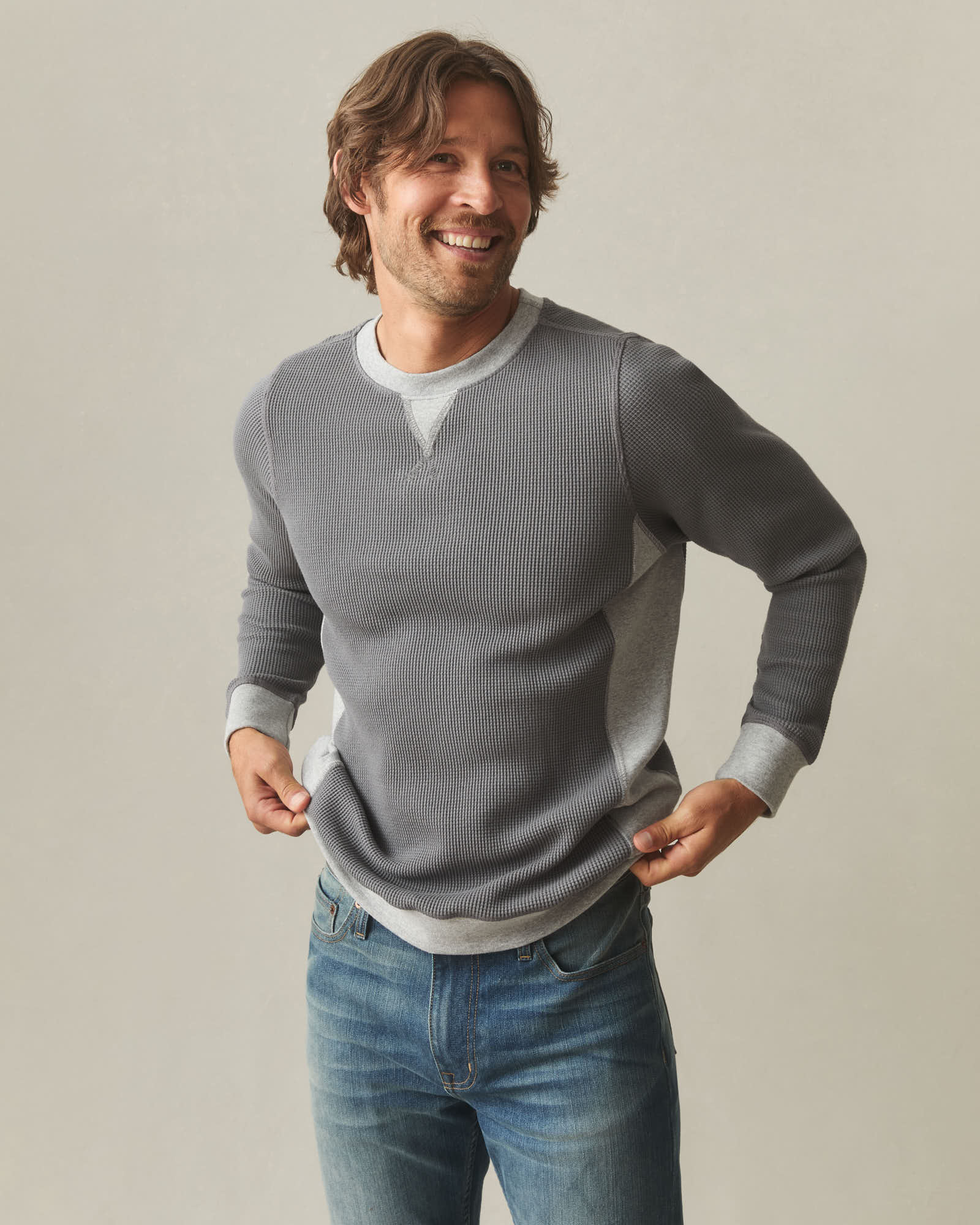 Men's Colorblock Summit Waffle Long Sleeve Crew - Lava Smoke Heather G