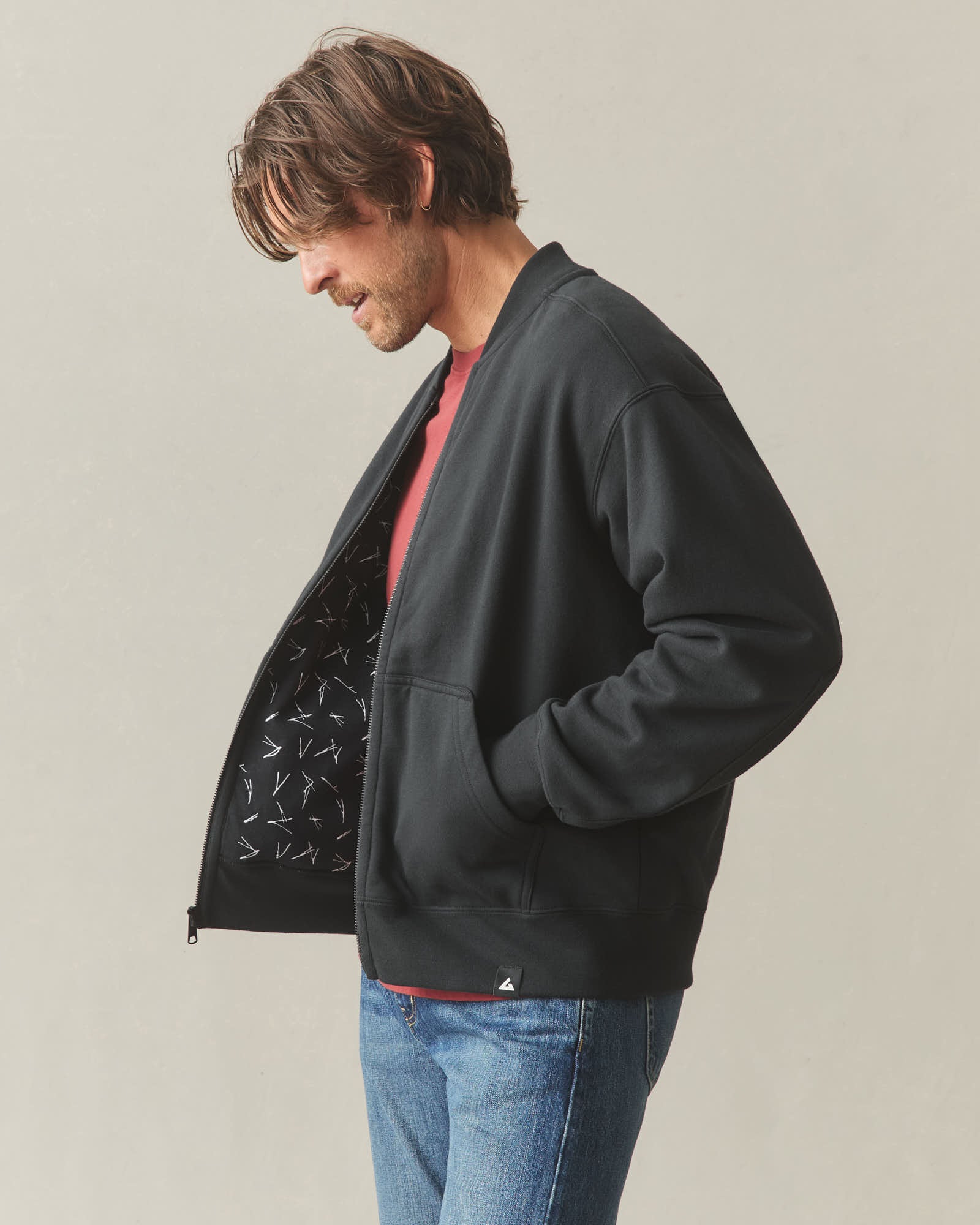 Men's Lined Bomber Jacket - Black