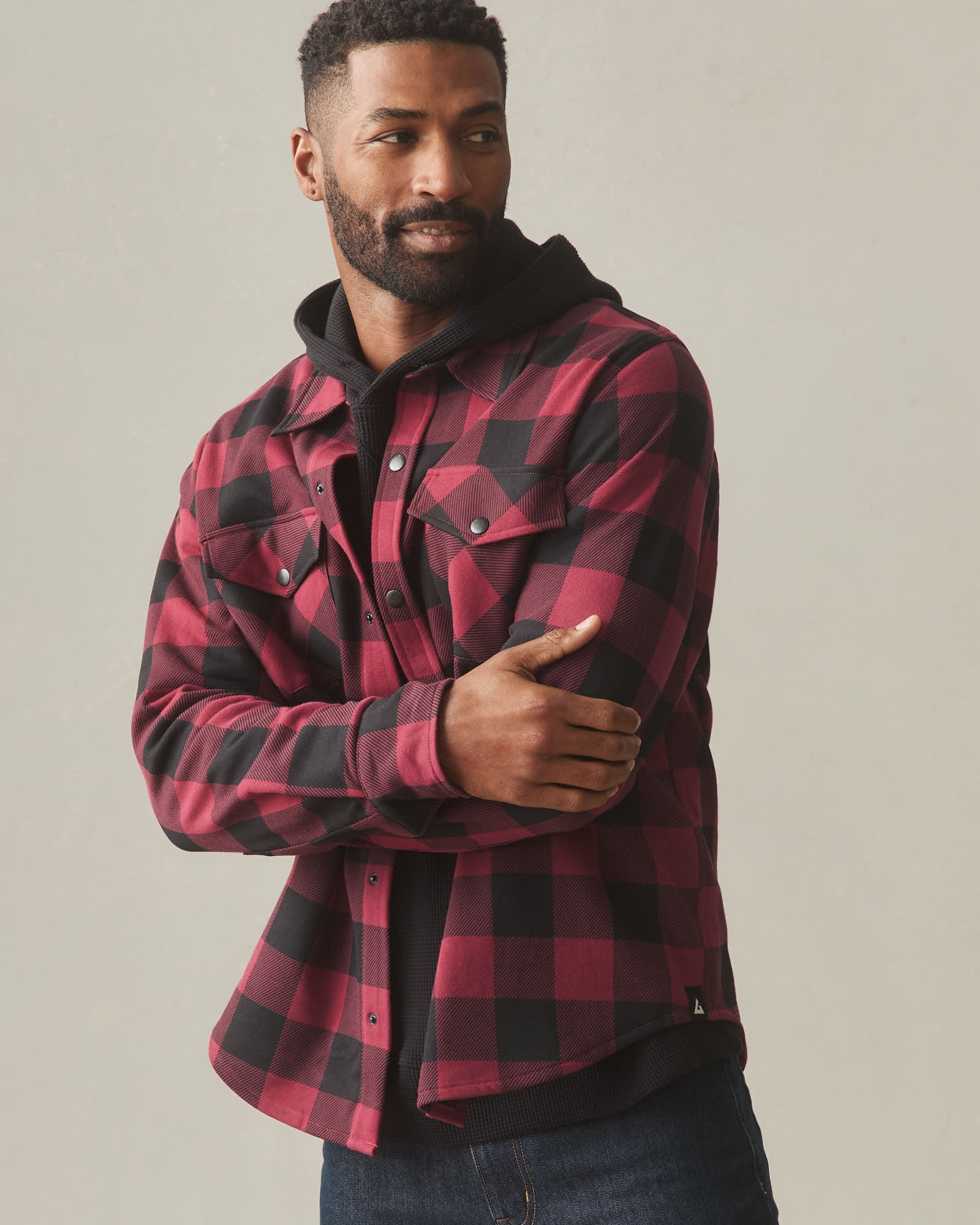 Unisex Redwood Fleece Overshirt - Bonfire Red Plaid