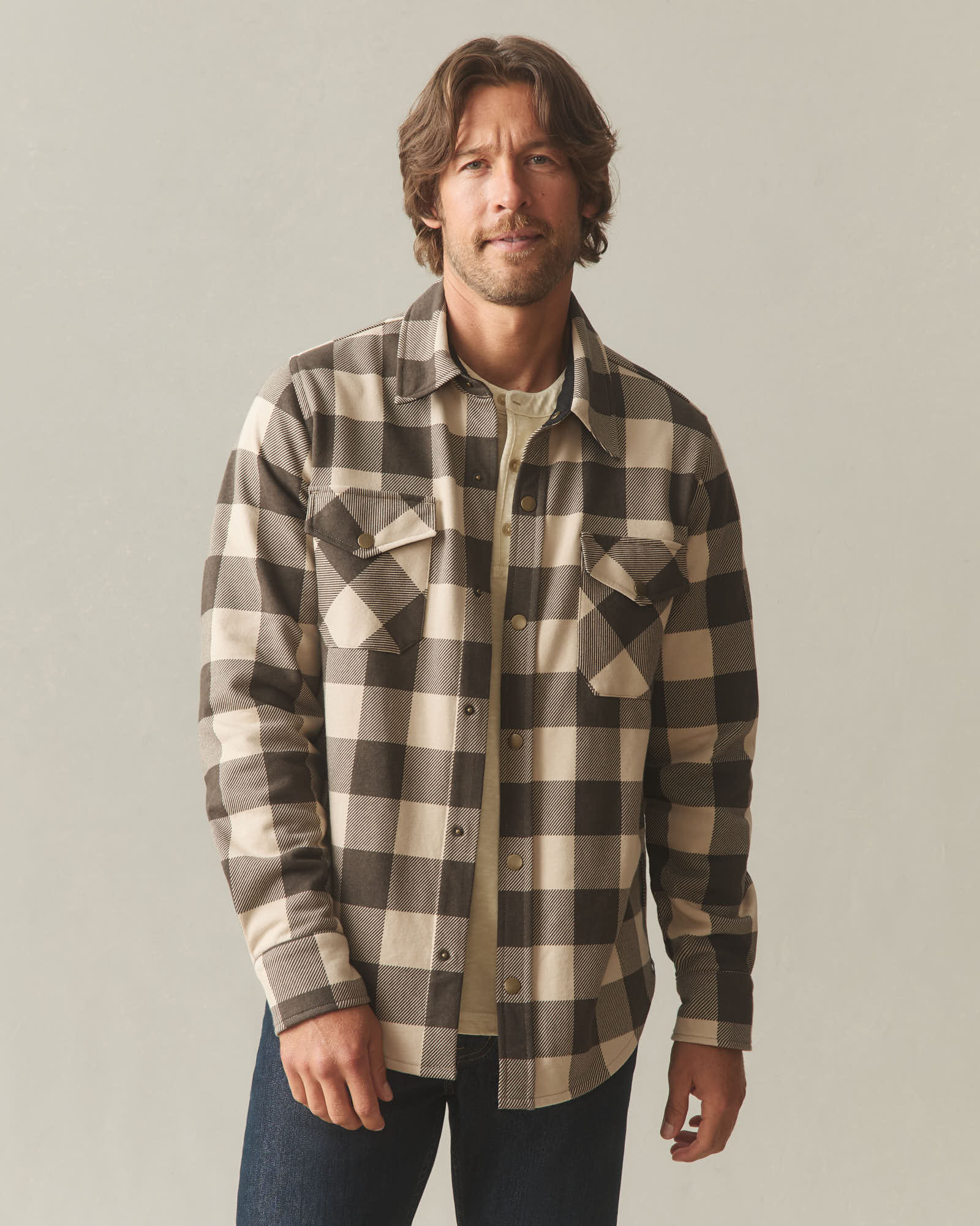 Unisex Redwood Fleece Overshirt - White Pepper Plaid