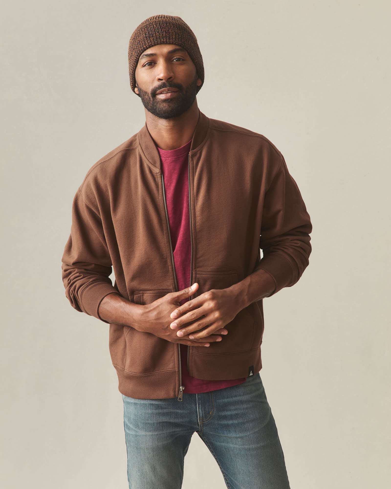 Men's Fleece Bomber Jacket - Cocoa