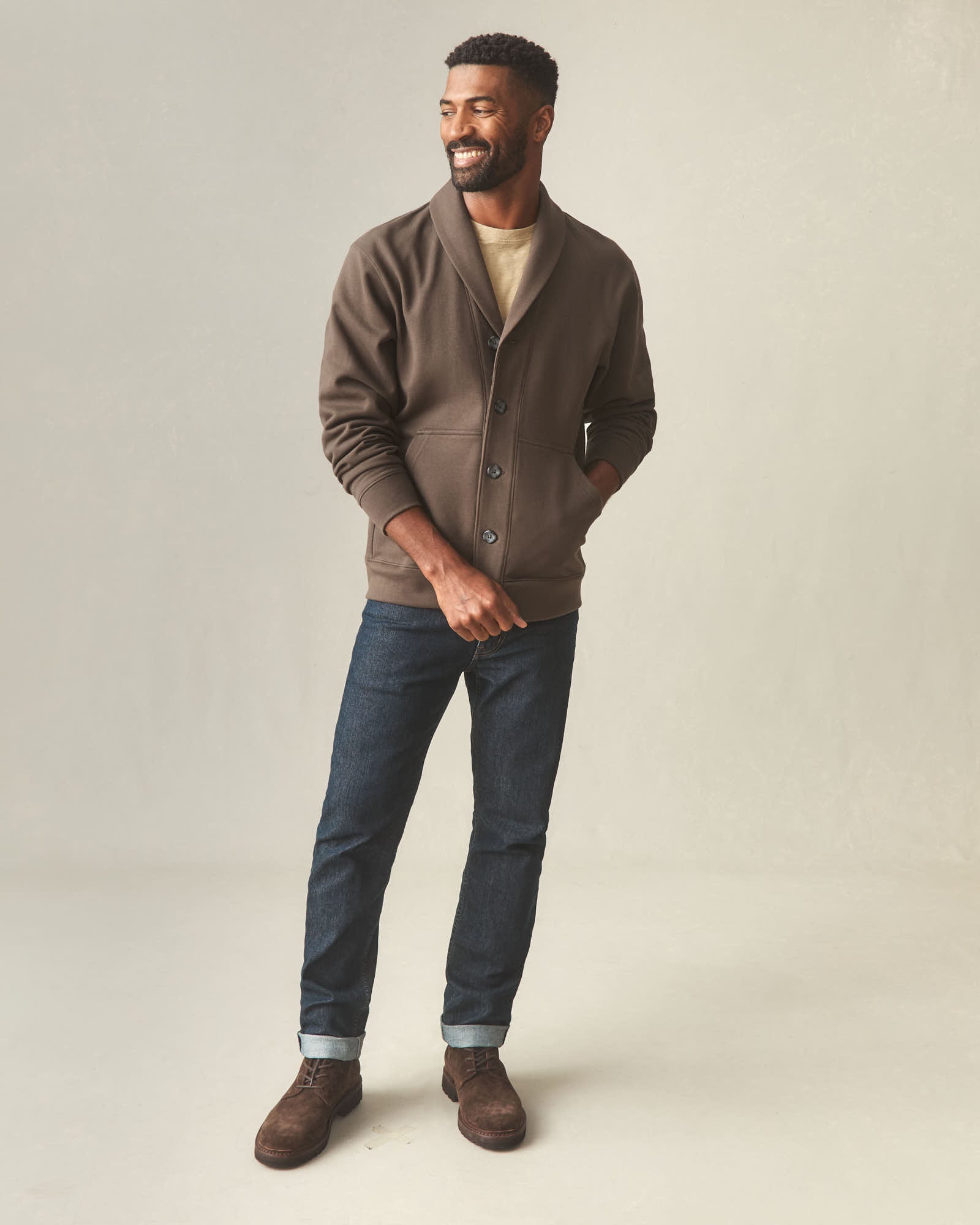 Men's Shawl Collar Cardigan - Turkish Coffee
