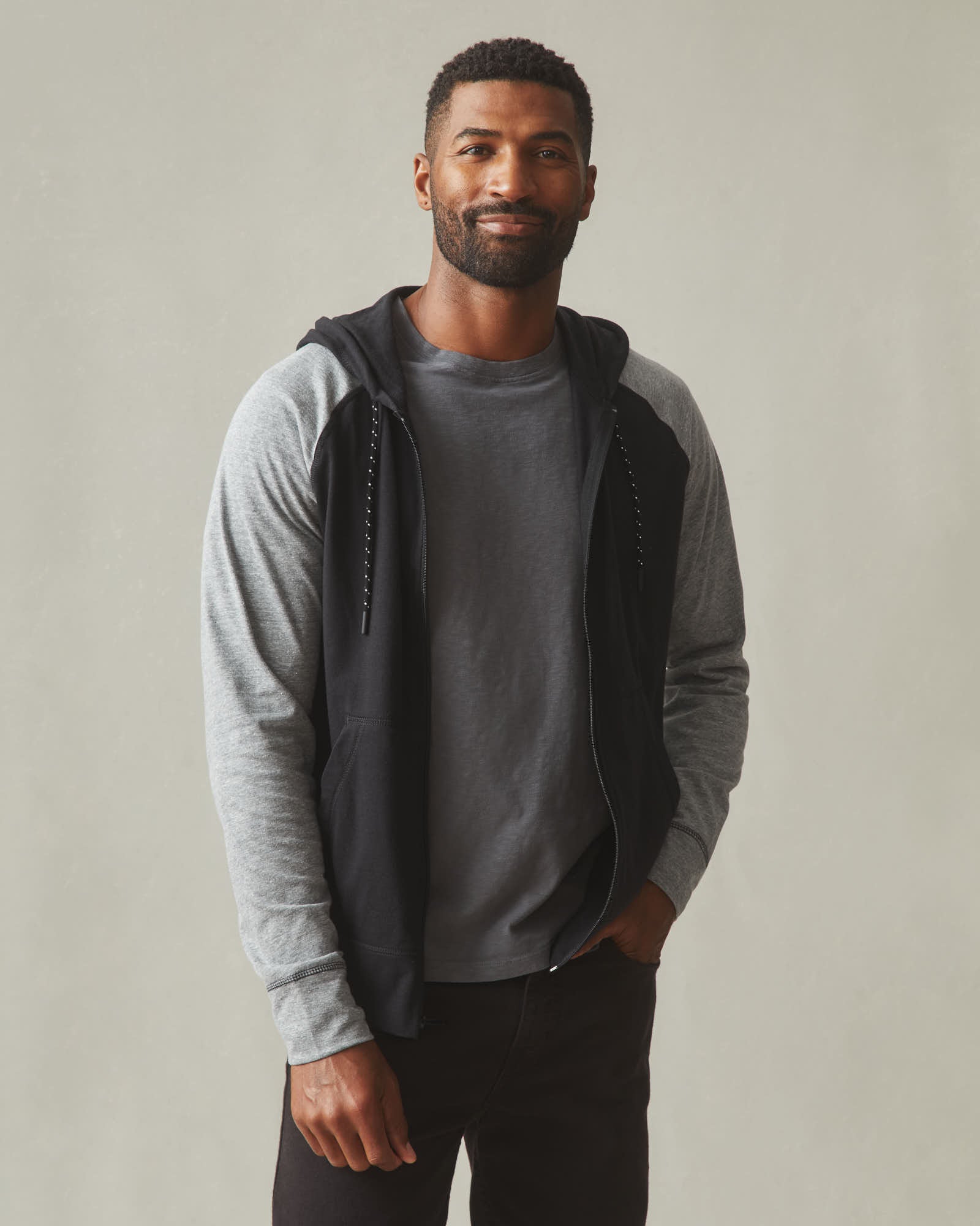 Men's Colorblock Lightweight Full Zip - Dark Charcoal Black Solid Heat