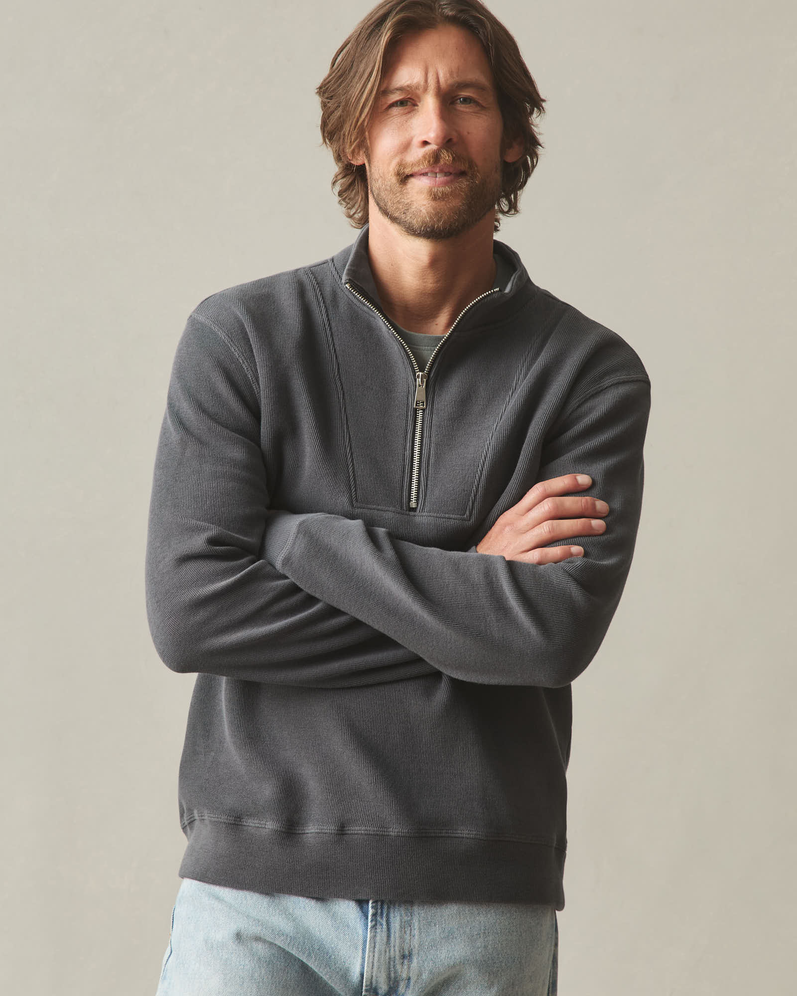 Men's French Rib Half Zip - Dark Charcoal