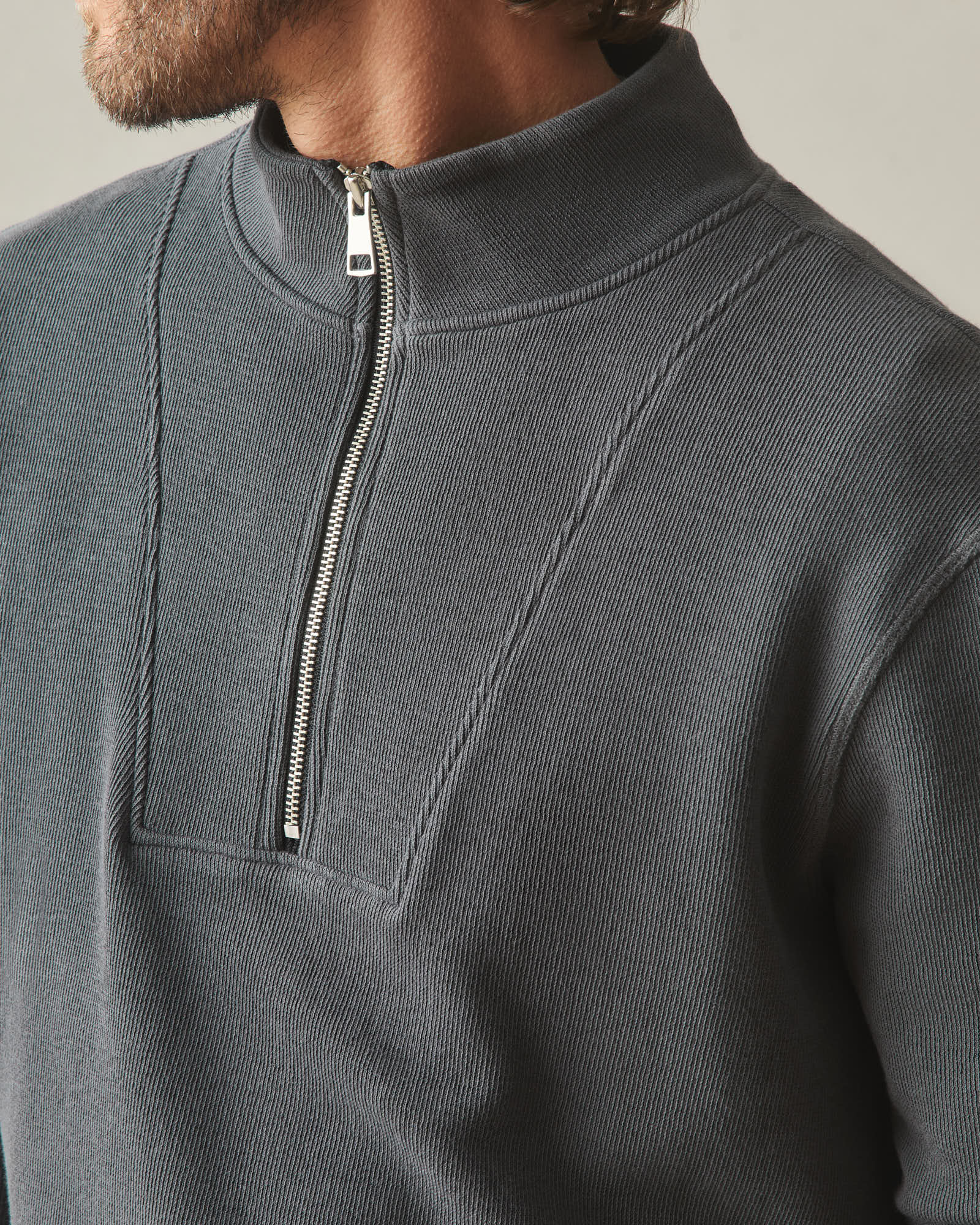 Men's French Rib Half Zip - Dark Charcoal