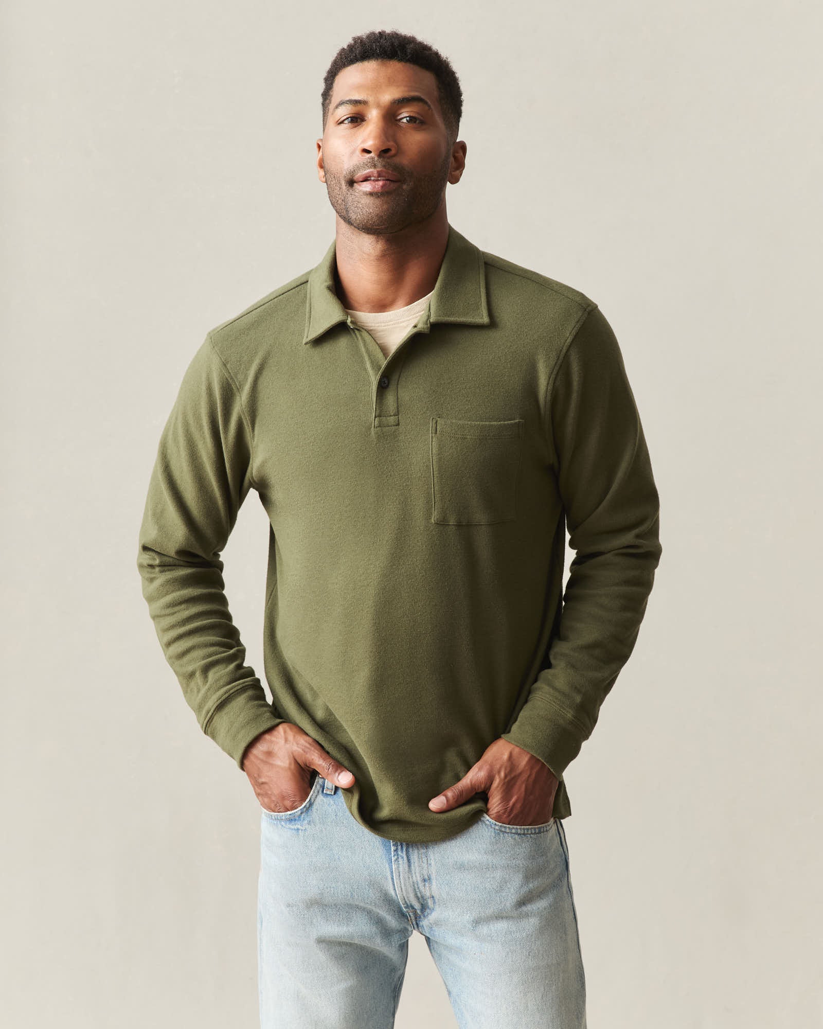 Men's Brushed Long Sleeve Polo - Olive Night Heather XL Men's Brushed Long Sleeve Polo - Olive Night Heather XL