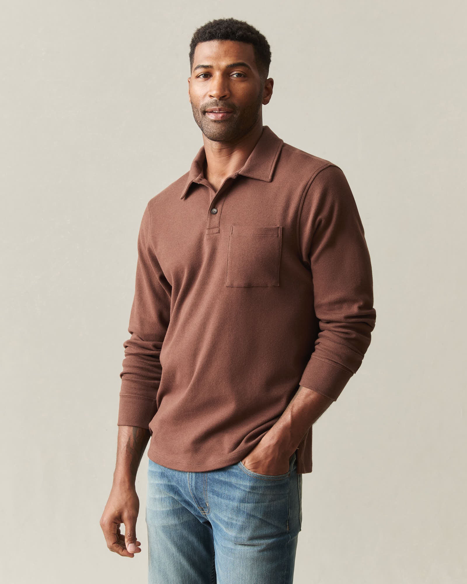 Men's Brushed Long Sleeve Polo