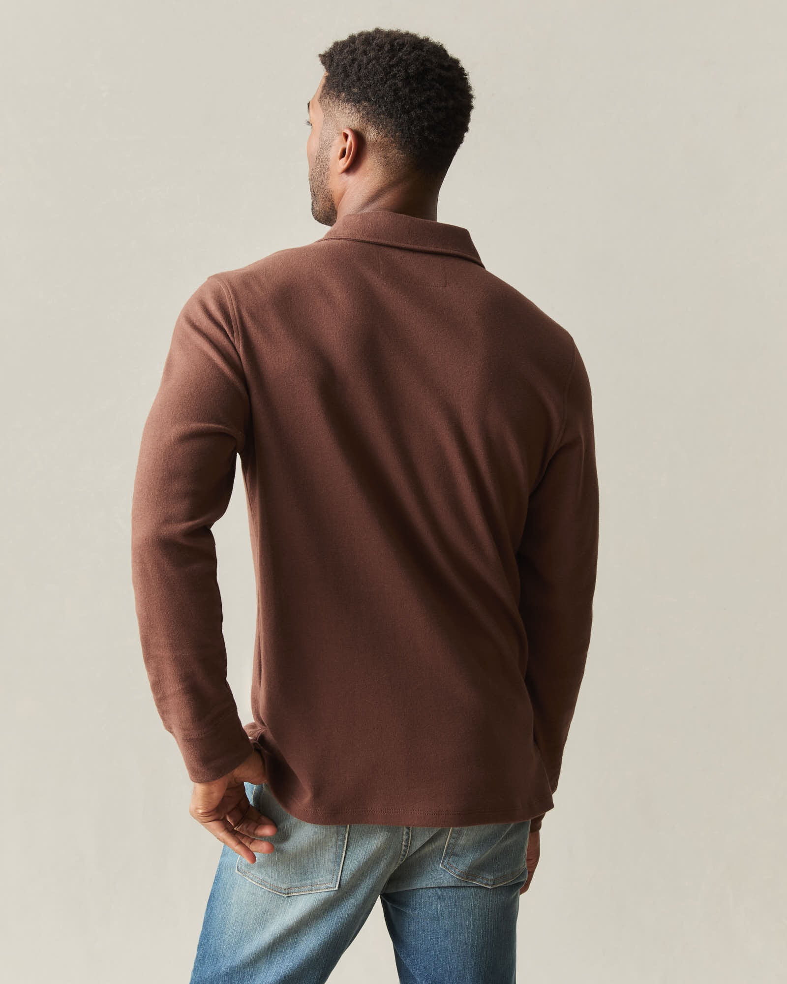 Men's Brushed Long Sleeve Polo - Tiramisu Heather