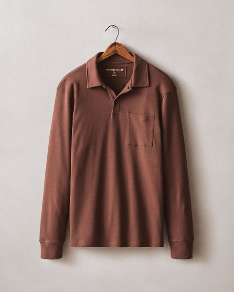 Men's Brushed Long Sleeve Polo - Tiramisu Heather