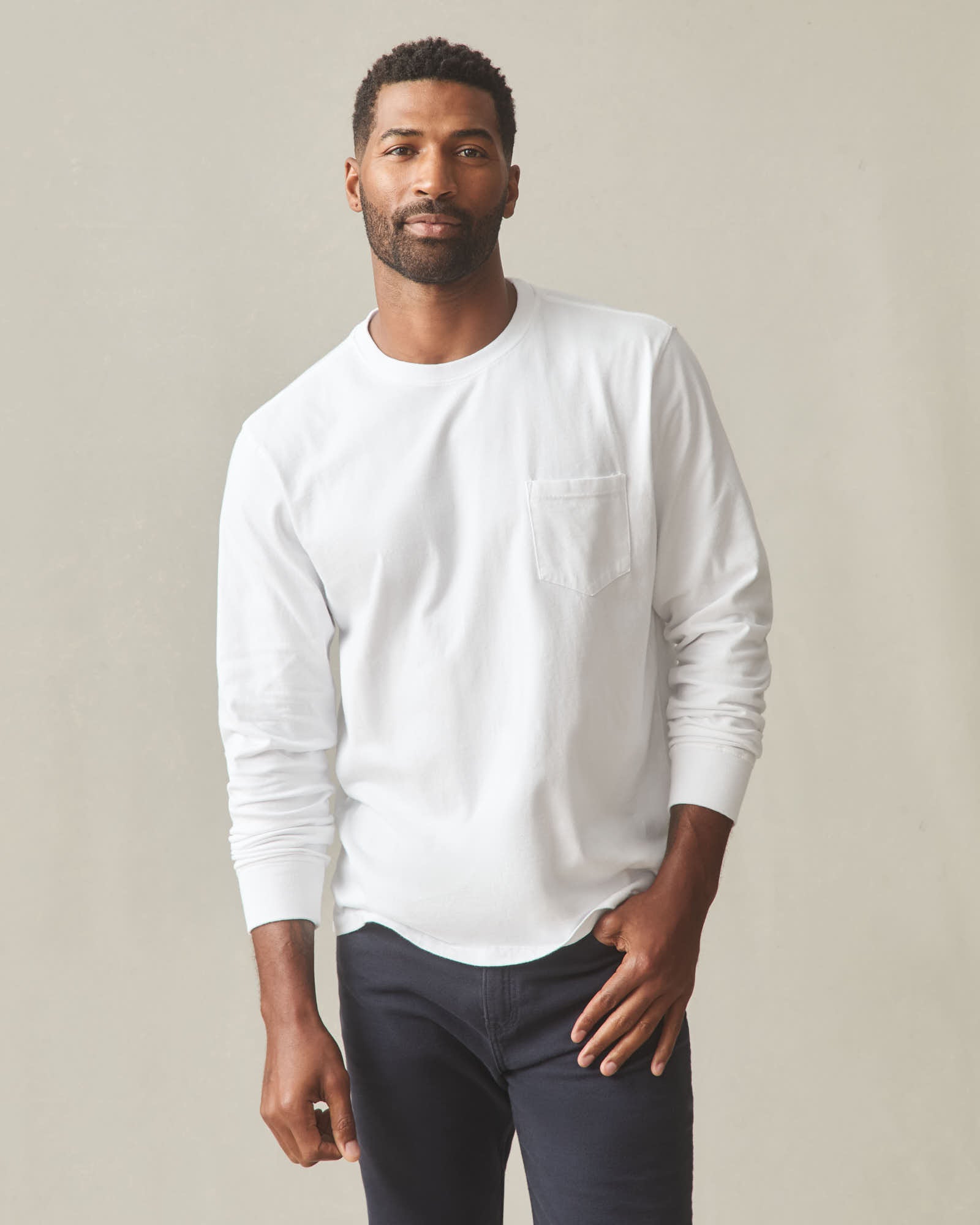Men's Long Sleeve Pocket Tee - White