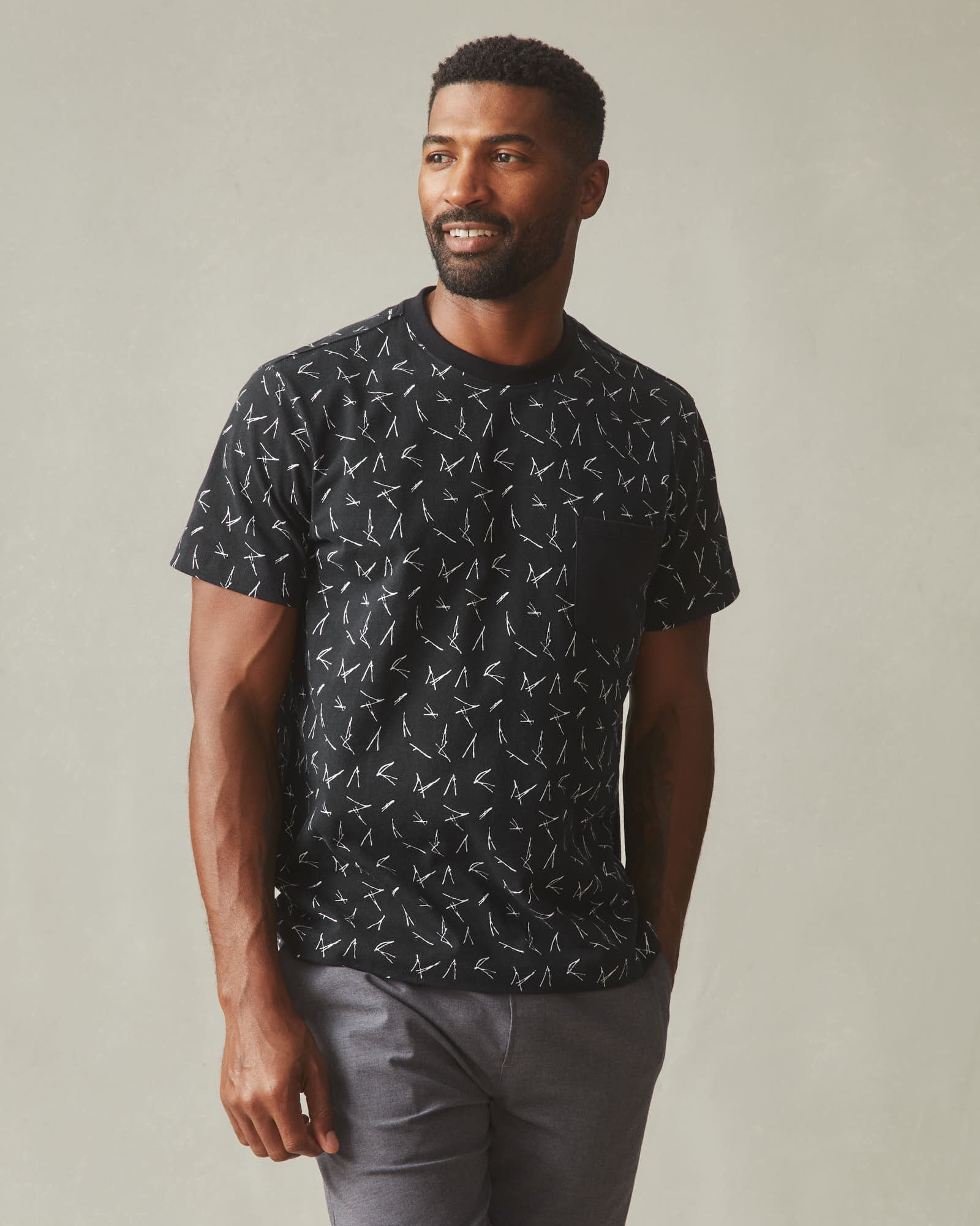 Men's Pocket Tee - Black White Print