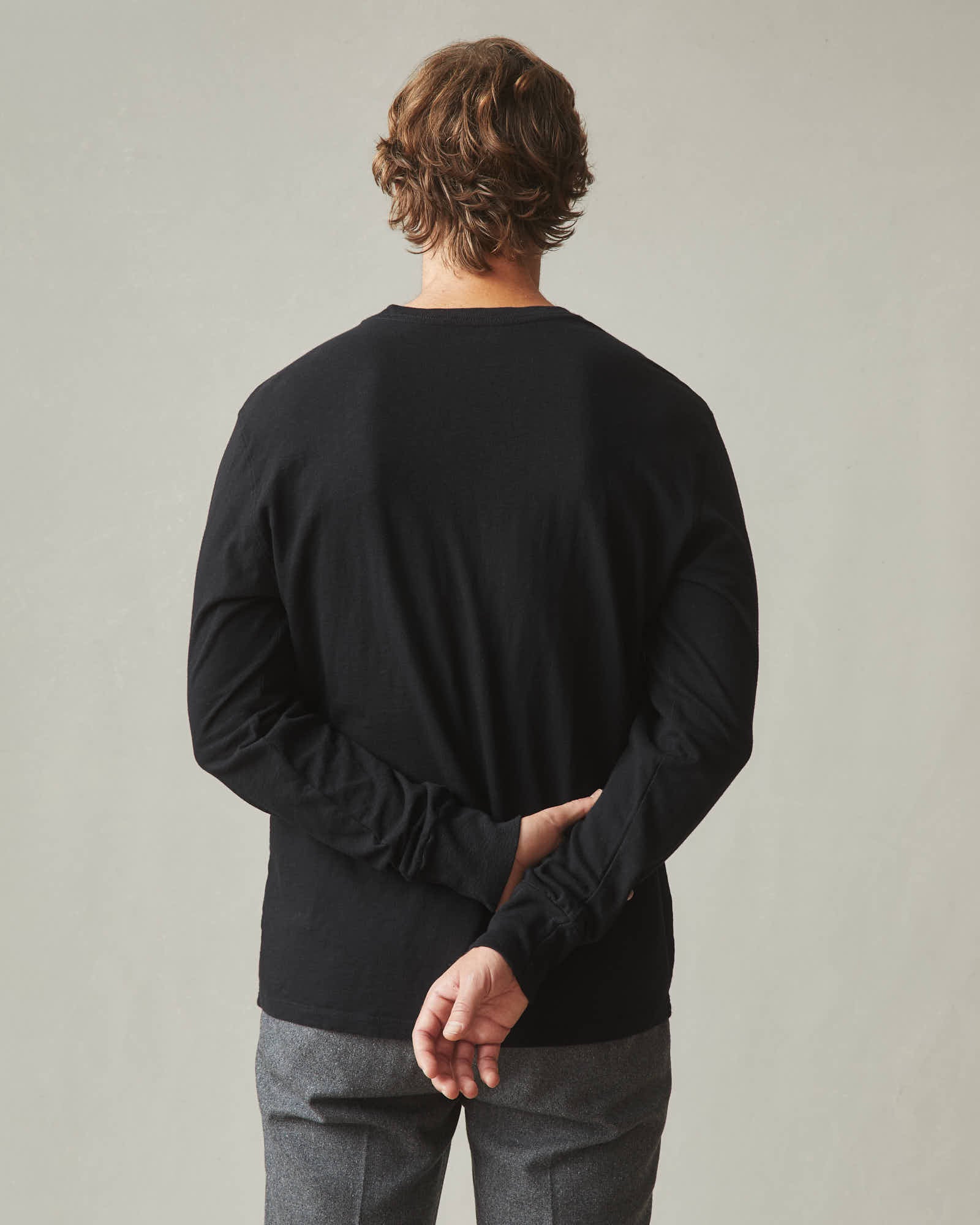 Premium Slub Crew Tee Long Sleeve - Black