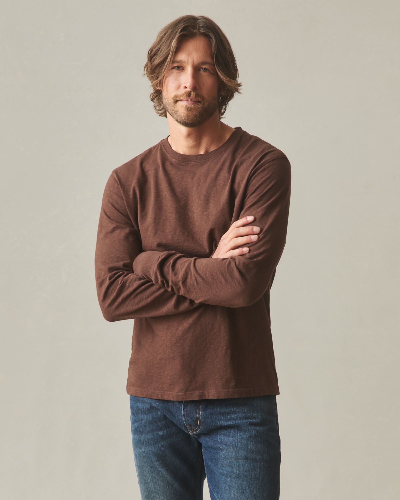 Men's Premium Slub Crew Tee Long Sleeve - Chicory Coffee
