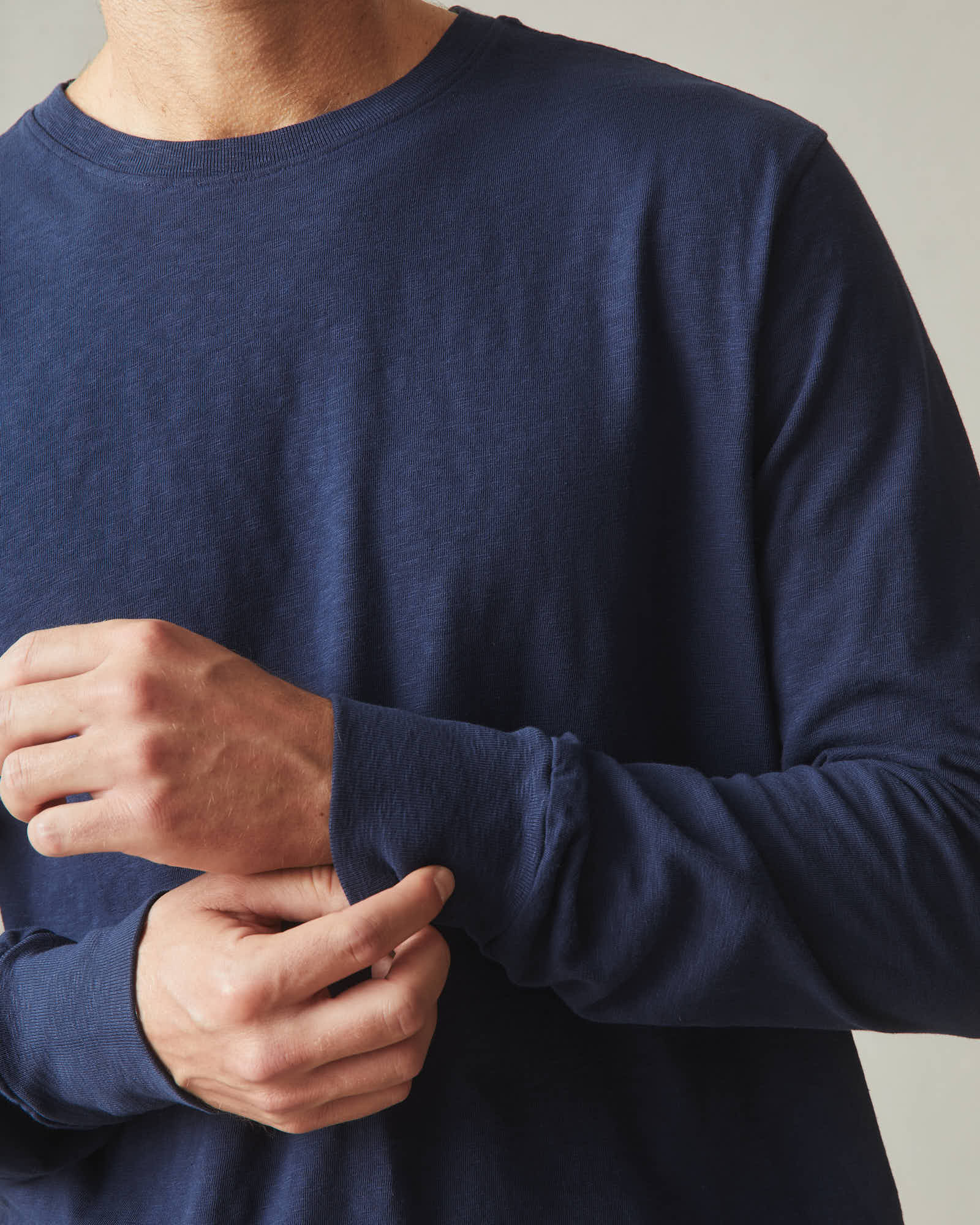 Men's Premium Slub Long Sleeve Crew Tee - Navy