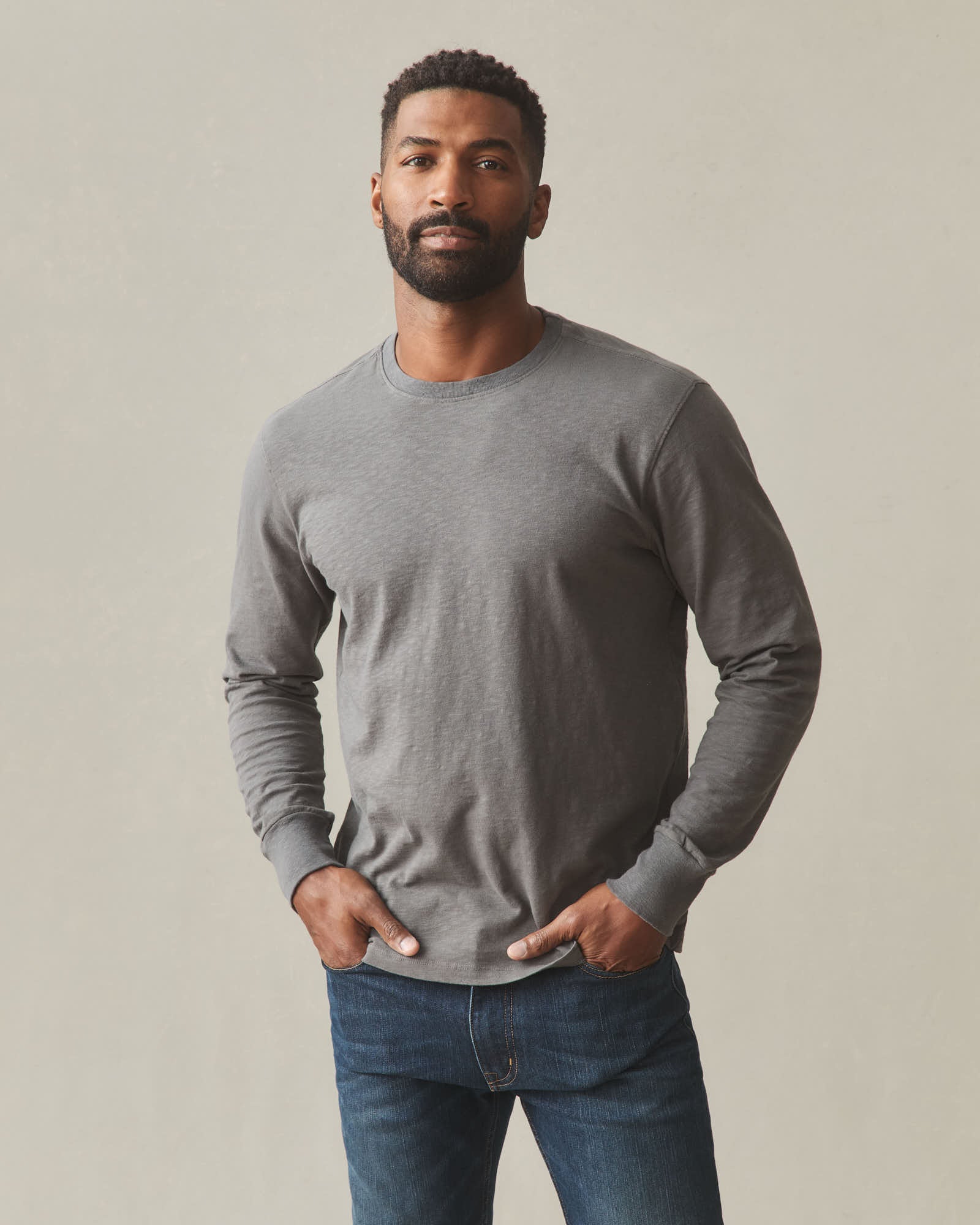 Men's Premium Slub Crew Tee Long Sleeve - Thunderstorm