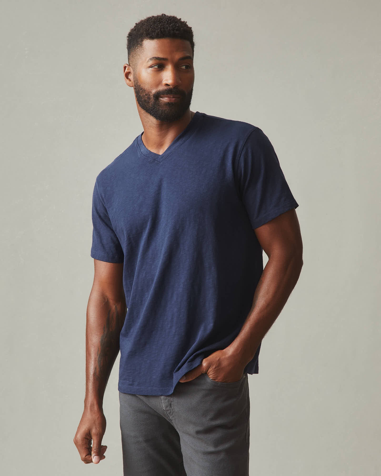 Men's Premium Slub V-Neck Tee - Navy S Men's Premium Slub V-Neck Tee - Navy S