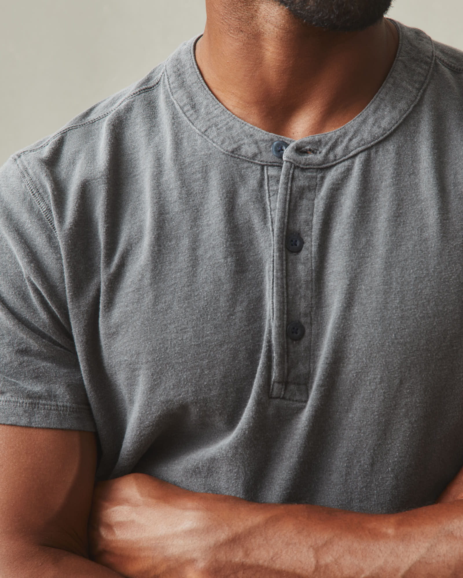 Men's Broken-In Premium Slub Henley Tee - Washed Dark Charcoal