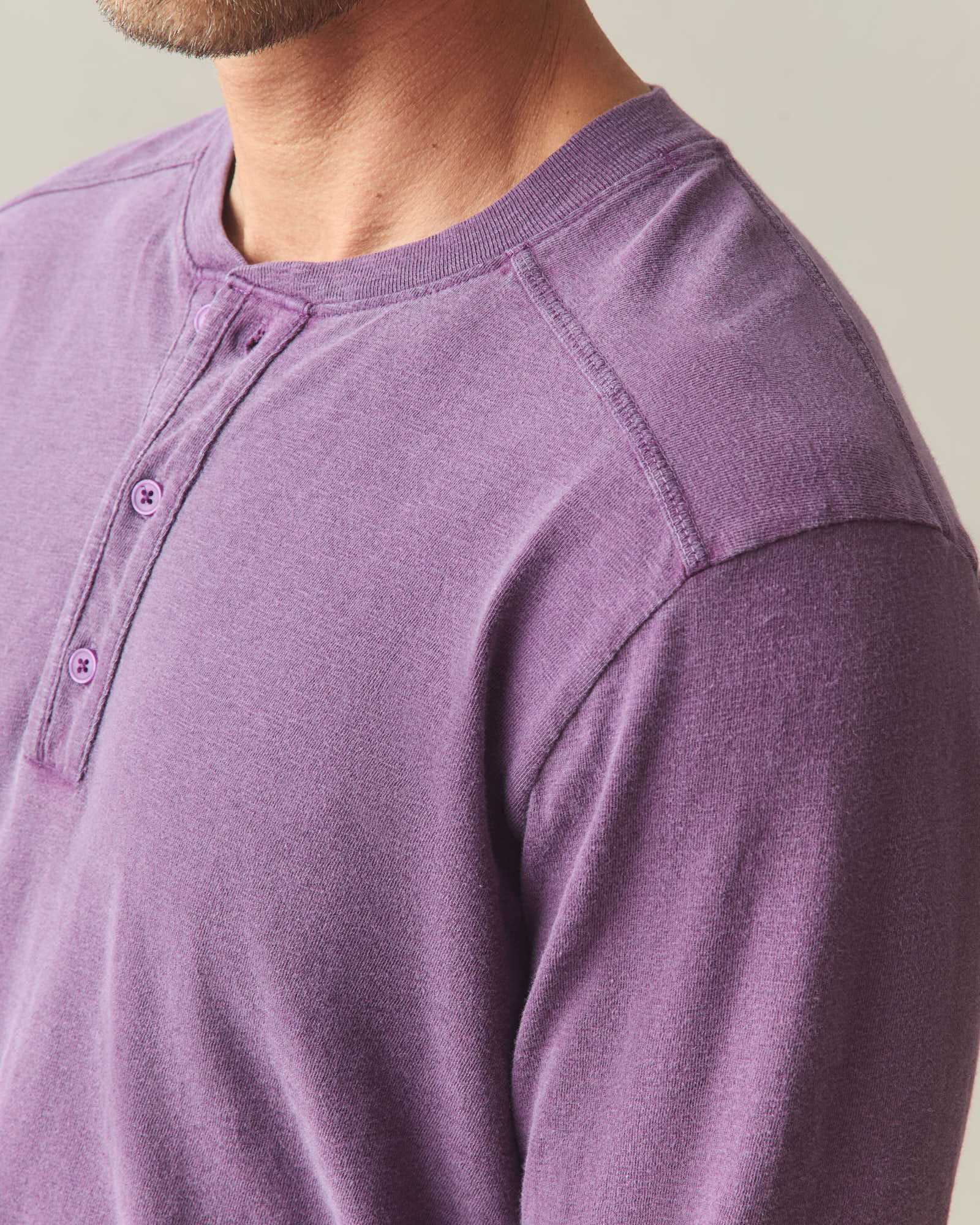 Men's Broken-In Premium Slub Long Sleeve Henley - Deep Purple