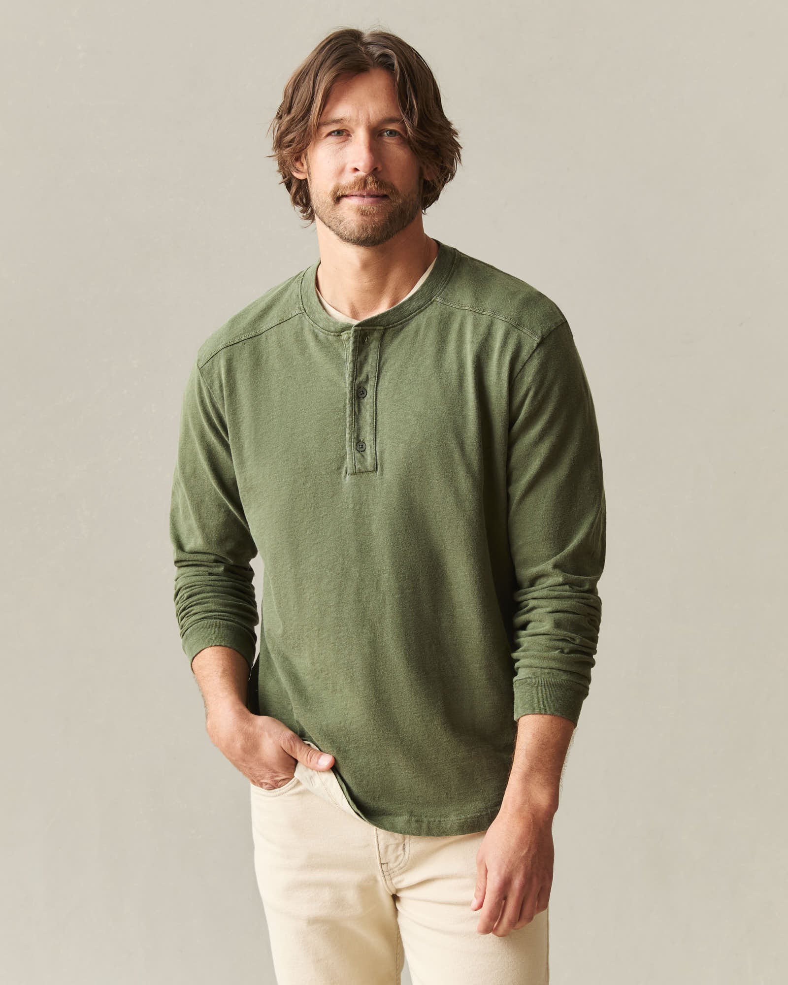 Men's Broken-In Premium Slub Long Sleeve Henley - Rifle Green