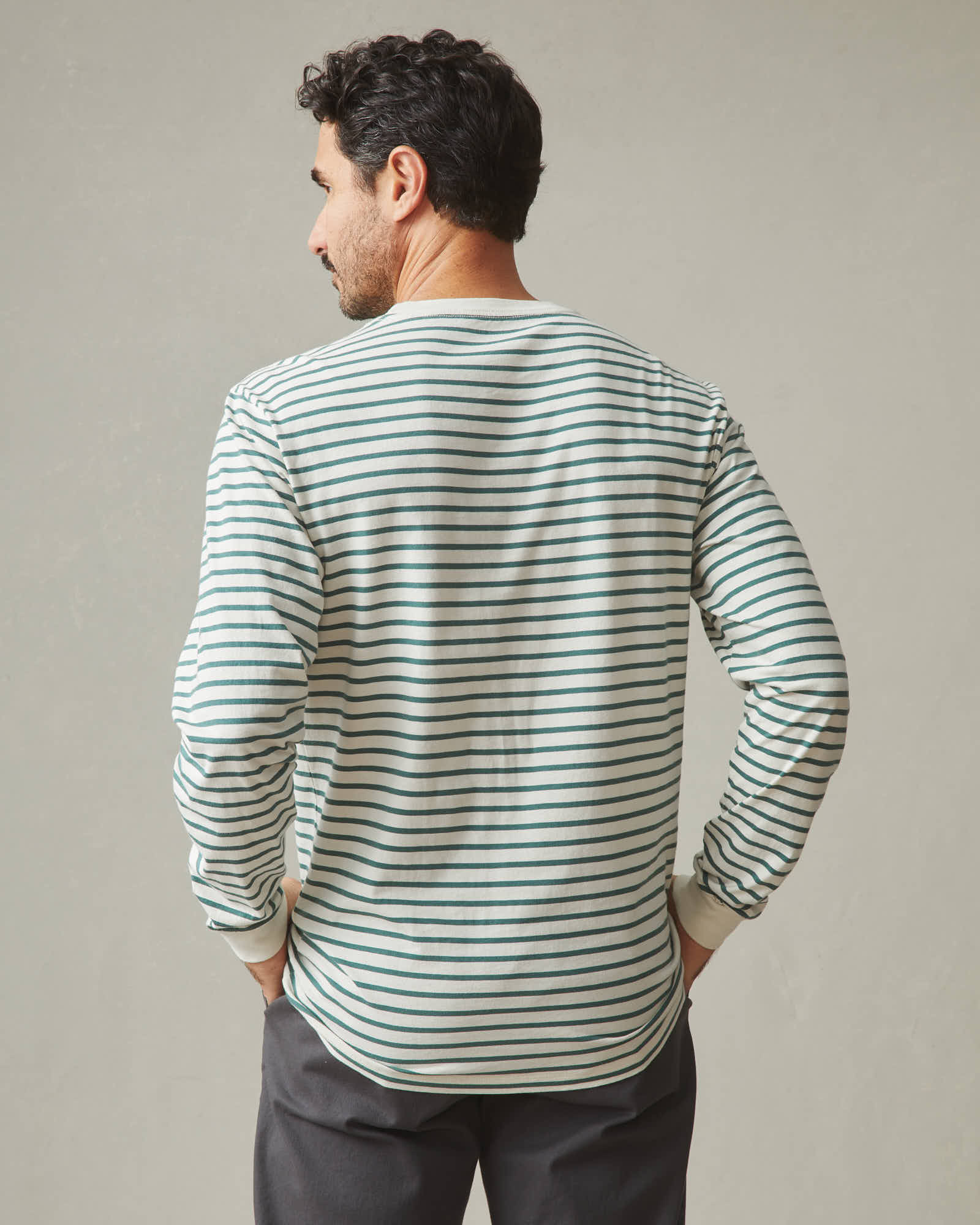 Men's Standard Crew Long Sleeve Tee - Sagebrush Green Stripe